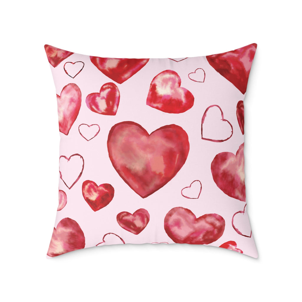 Heart Watercolor Pillow – Pink Valentine Decorative Throw Cushion - Blue Cava