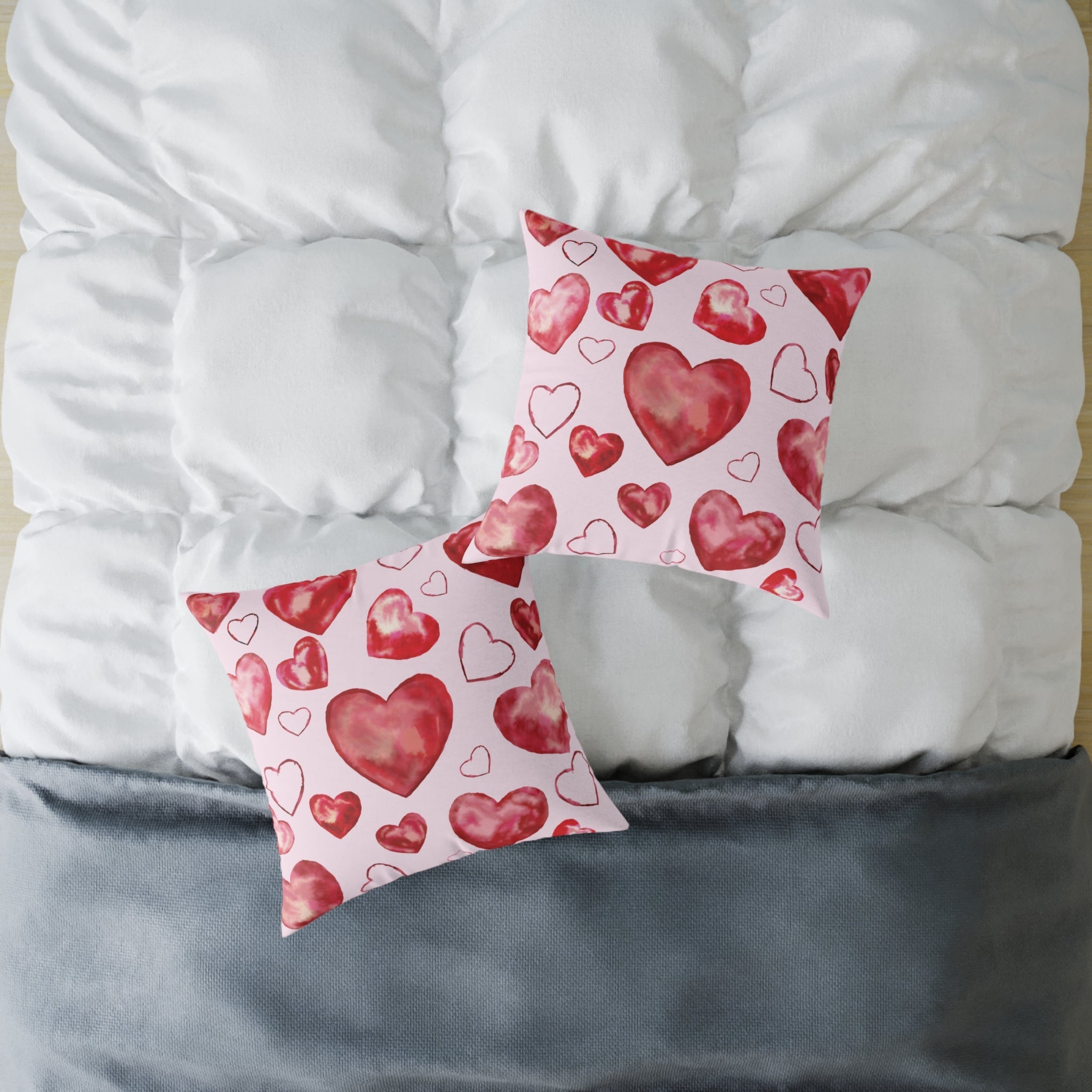 Heart Watercolor Pillow – Pink Valentine Decorative Throw Cushion - Blue Cava