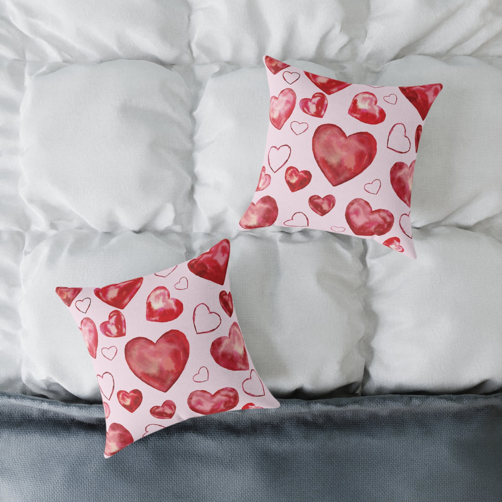 Heart Watercolor Pillow – Pink Valentine Decorative Throw Cushion - Blue Cava