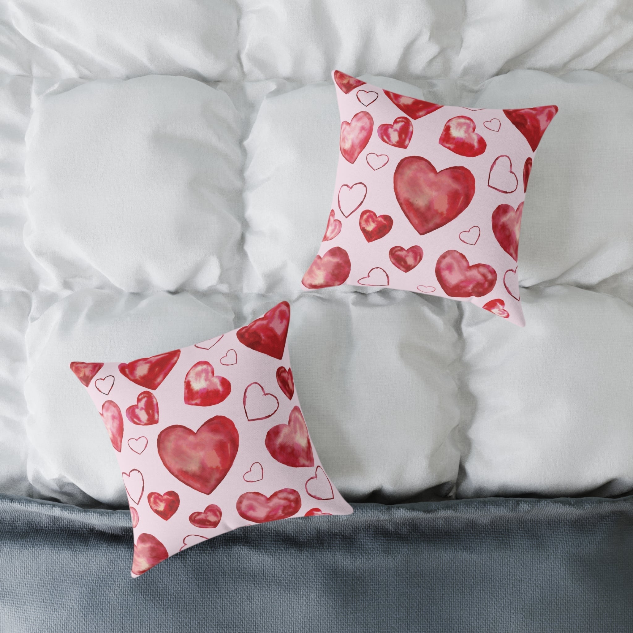 Heart Watercolor Pillow – Pink Valentine Decorative Throw Cushion - Blue Cava