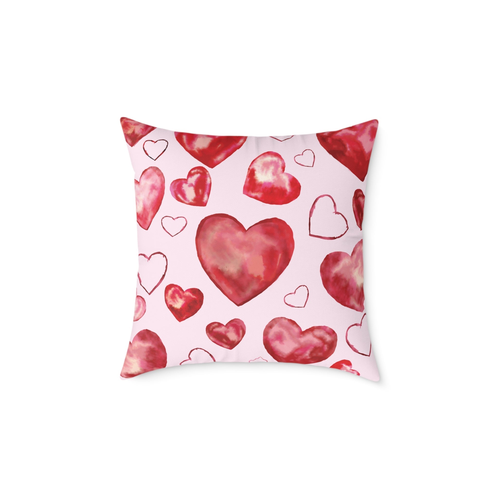 Heart Watercolor Pillow – Pink Valentine Decorative Throw Cushion - Blue Cava