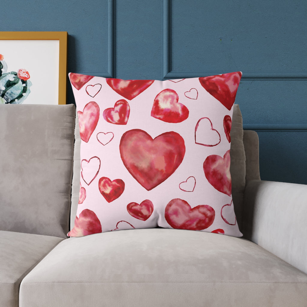 Heart Watercolor Pillow – Pink Valentine Decorative Throw Cushion - Blue Cava