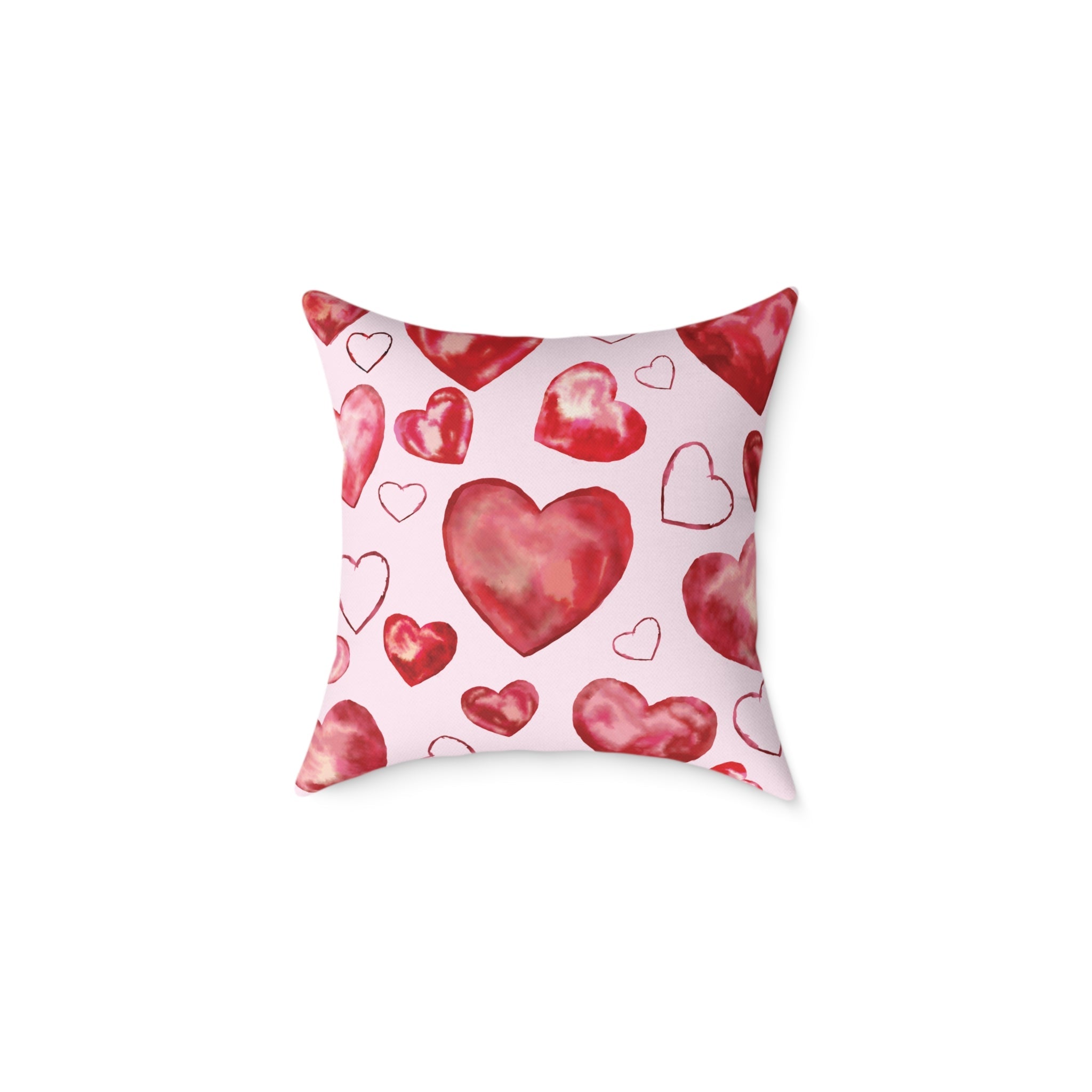 Heart Watercolor Pillow – Pink Valentine Decorative Throw Cushion - Blue Cava