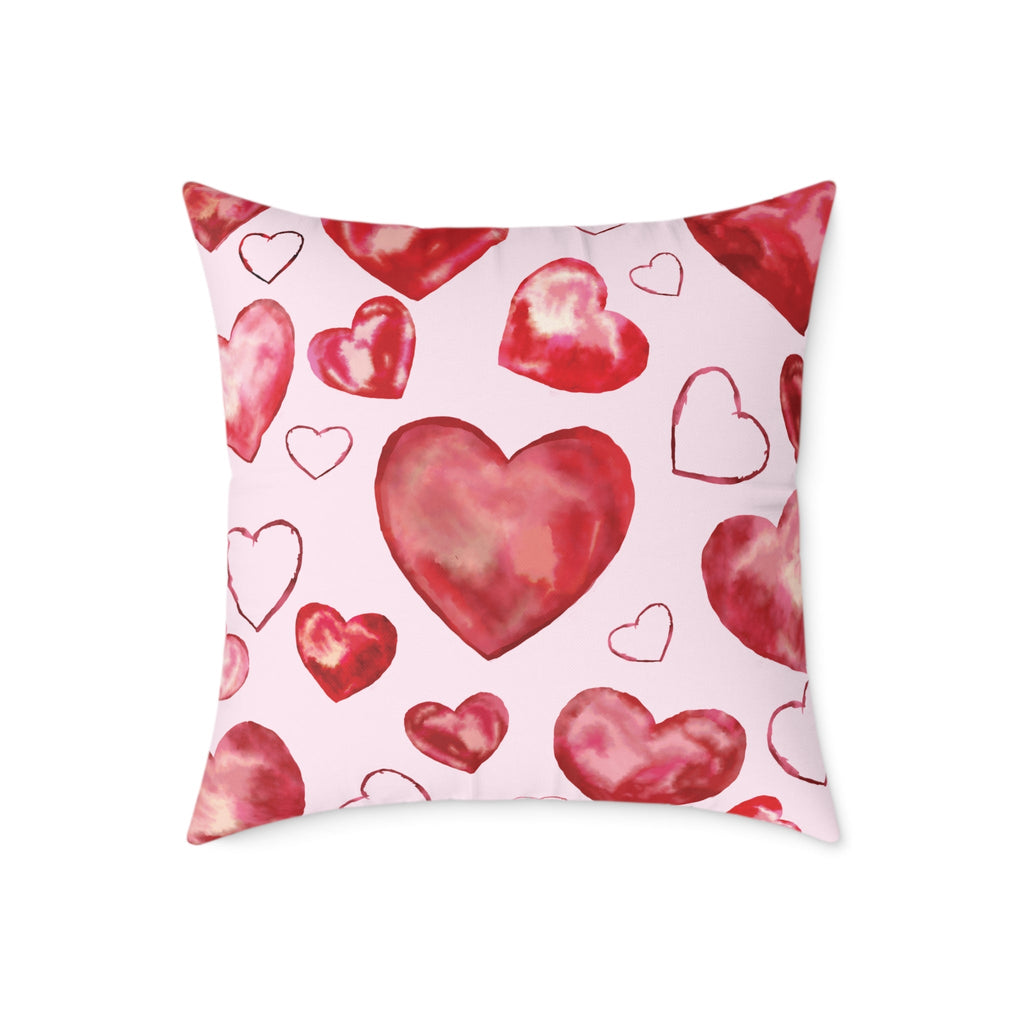 Heart Watercolor Pillow – Pink Valentine Decorative Throw Cushion - Blue Cava