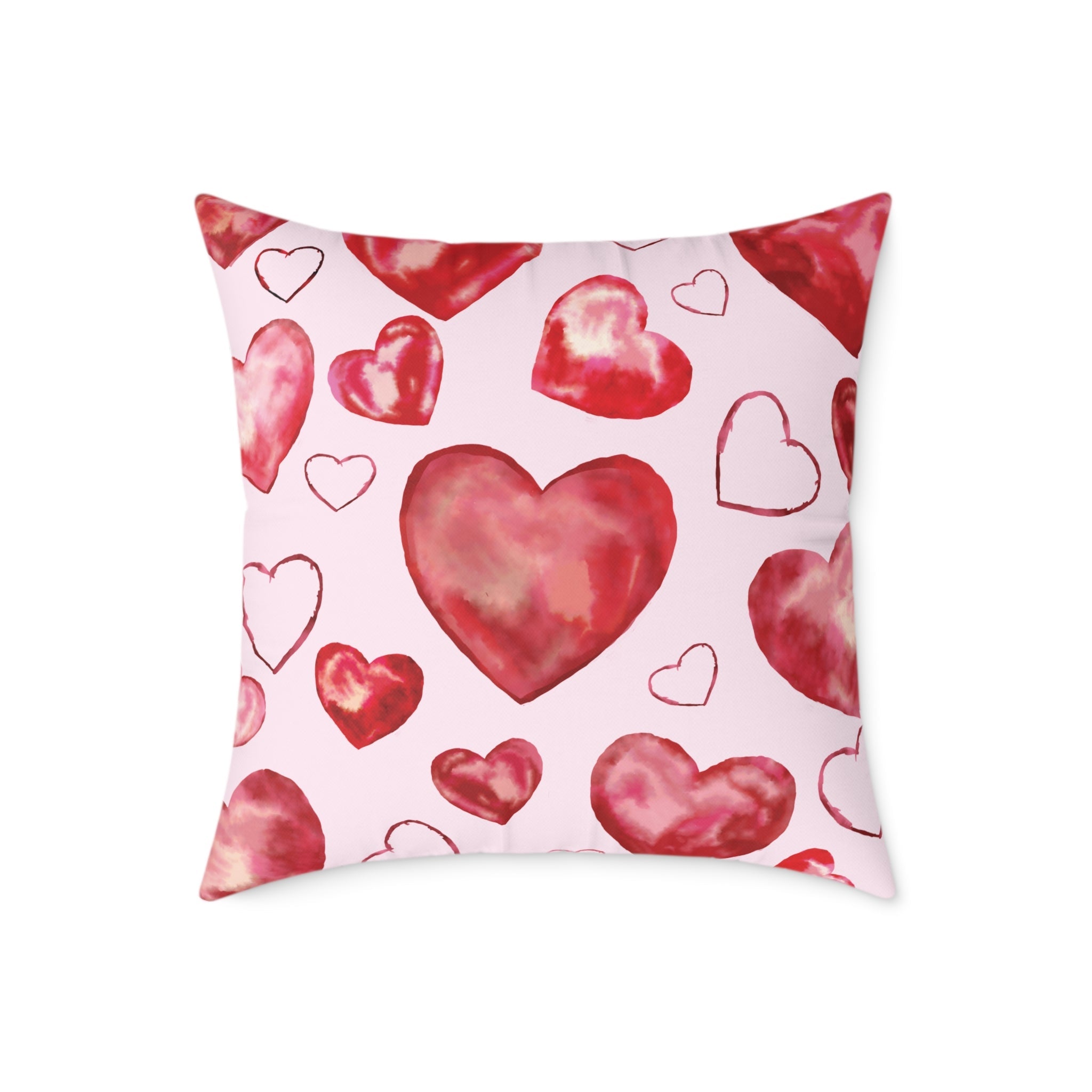 Heart Watercolor Pillow – Pink Valentine Decorative Throw Cushion - Blue Cava