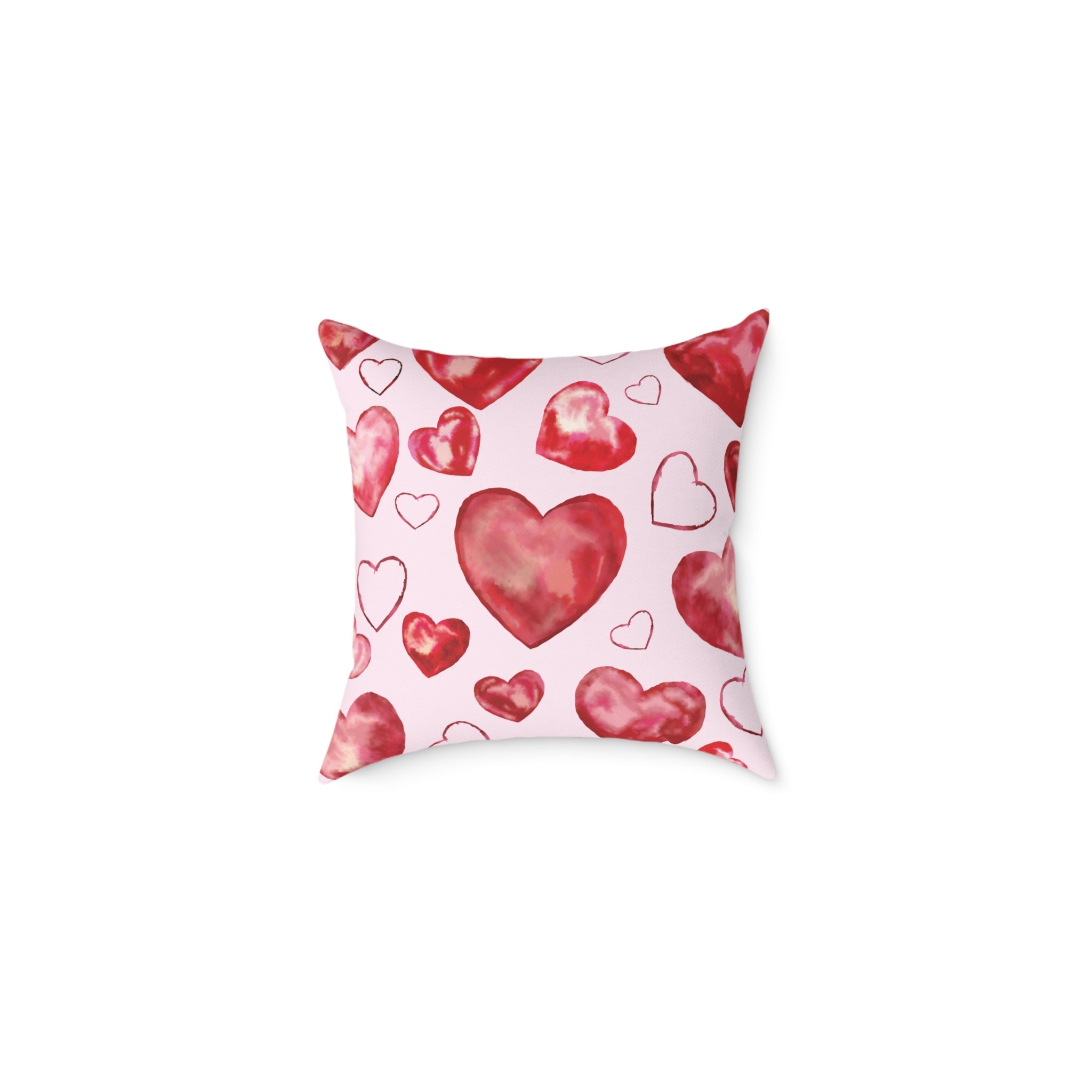 Heart Watercolor Pillow – Pink Valentine Decorative Throw Cushion - Blue Cava
