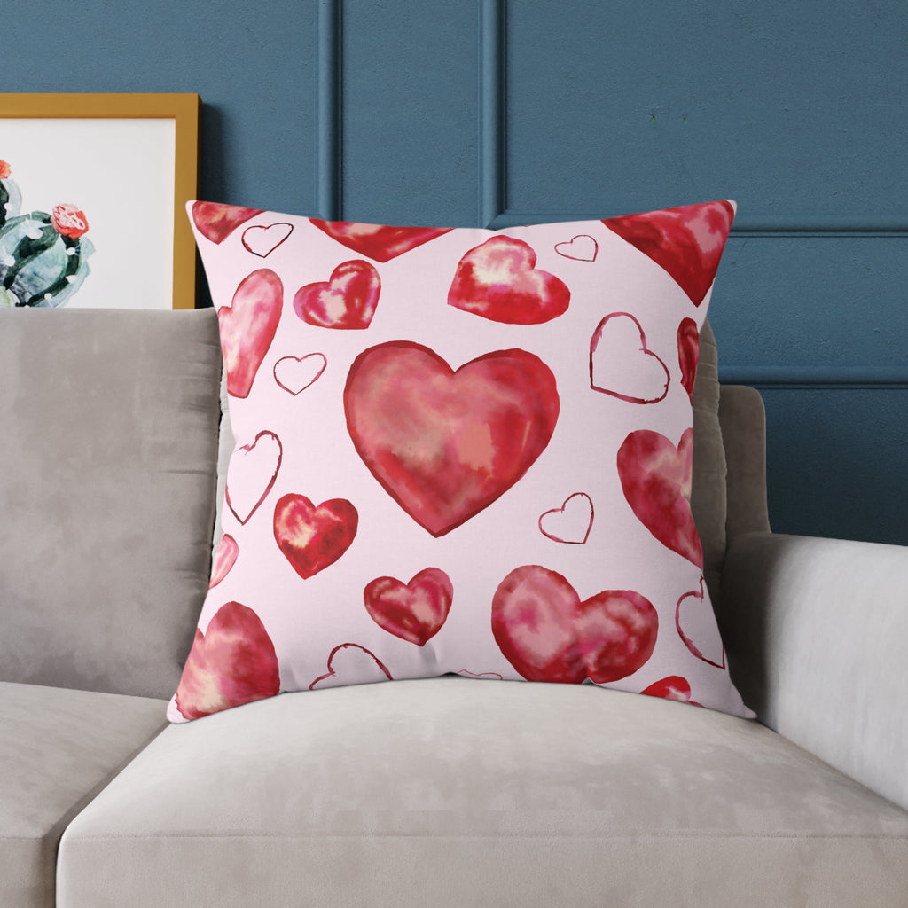 Heart Watercolor Pillow – Pink Valentine Decorative Throw Cushion - Blue Cava