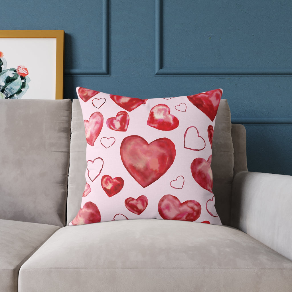 Heart Watercolor Pillow – Pink Valentine Decorative Throw Cushion - Blue Cava