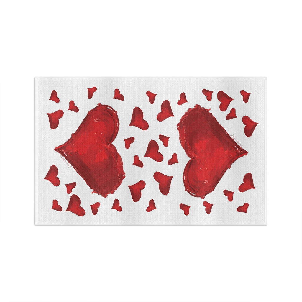 Hearts Microfiber Waffle Kitchen Towel - Blue Cava