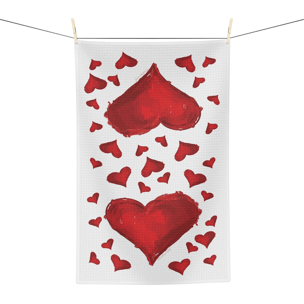 Hearts Microfiber Waffle Kitchen Towel - Blue Cava