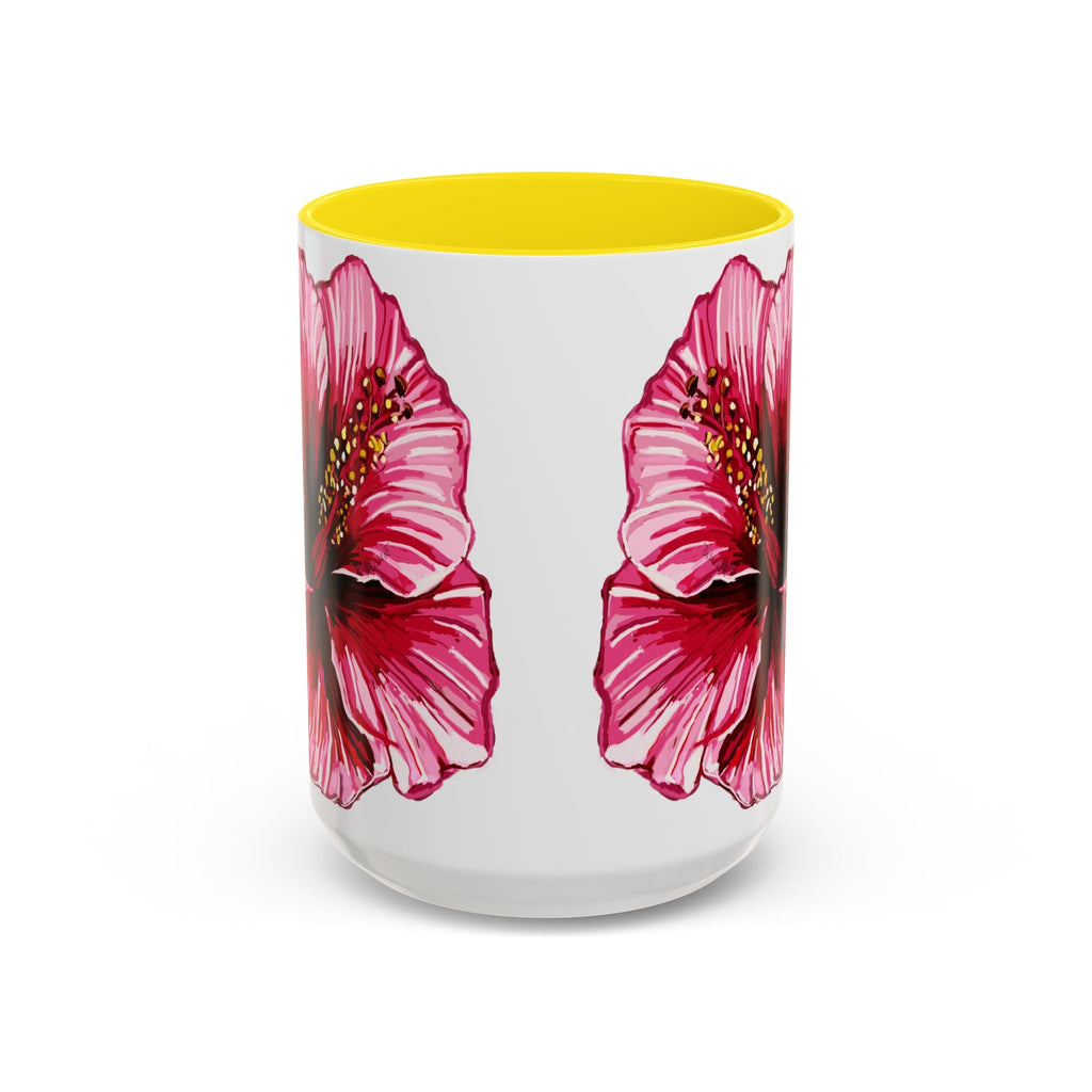 Hibiscus Floral Two Tone Ceramic Coffee Mugs - Blue Cava