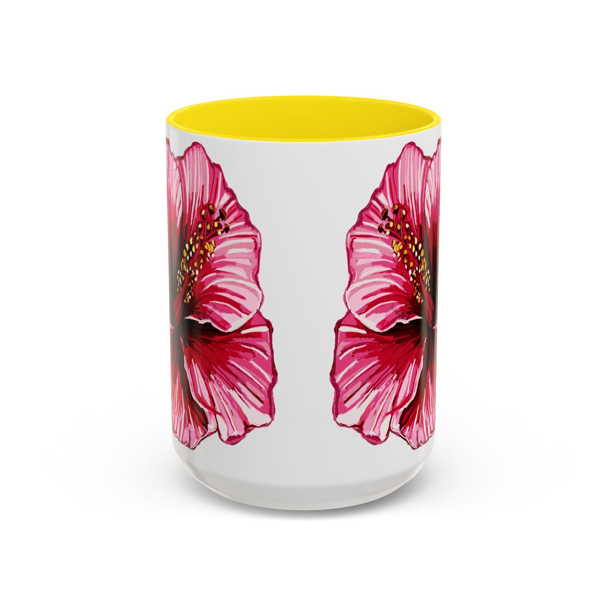 Hibiscus Floral Two Tone Ceramic Coffee Mugs - Blue Cava