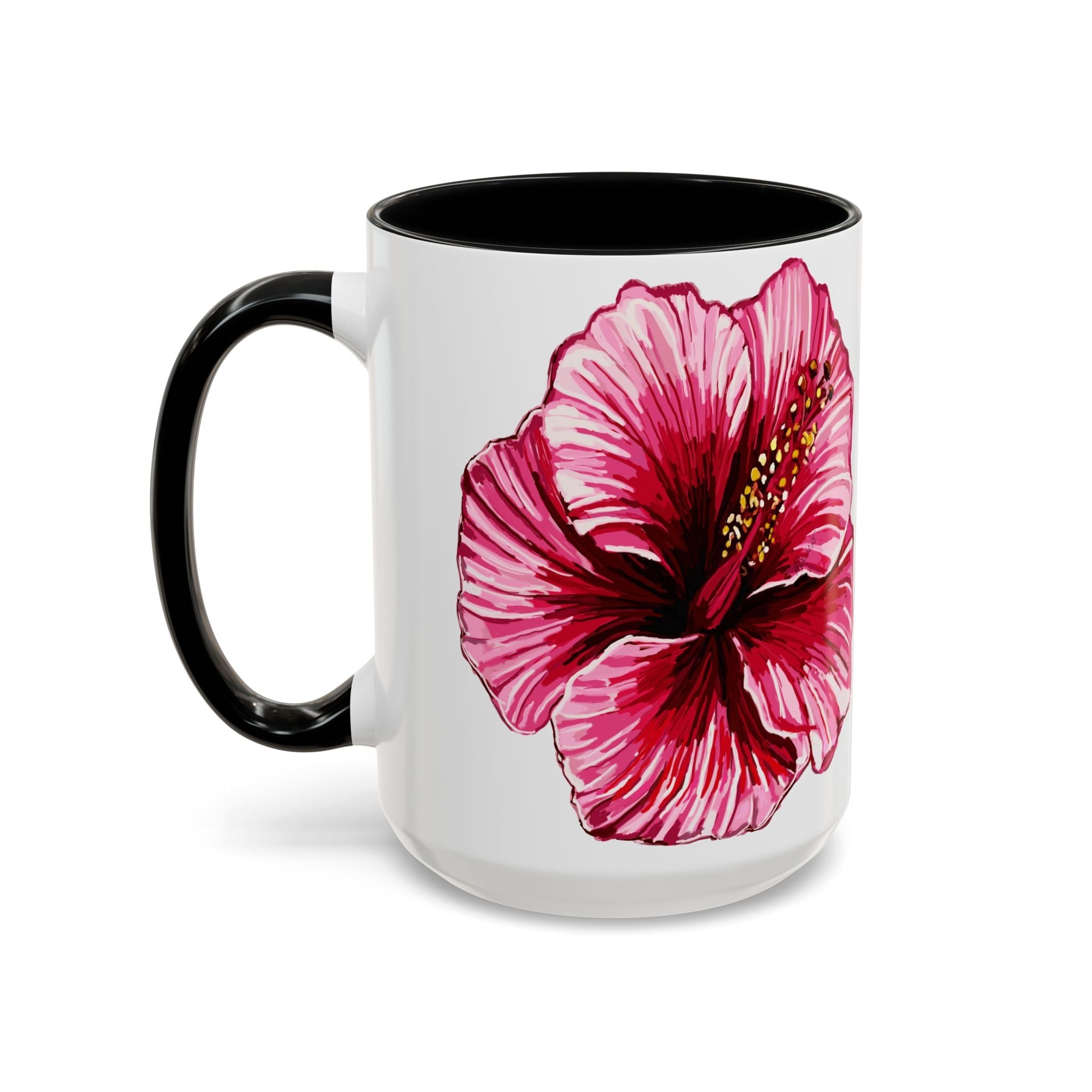 Hibiscus Floral Two Tone Ceramic Coffee Mugs - Blue Cava