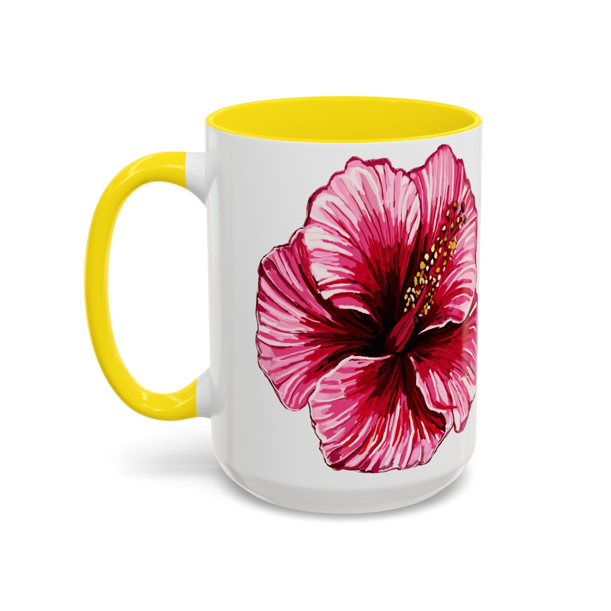 Hibiscus Floral Two Tone Ceramic Coffee Mugs - Blue Cava