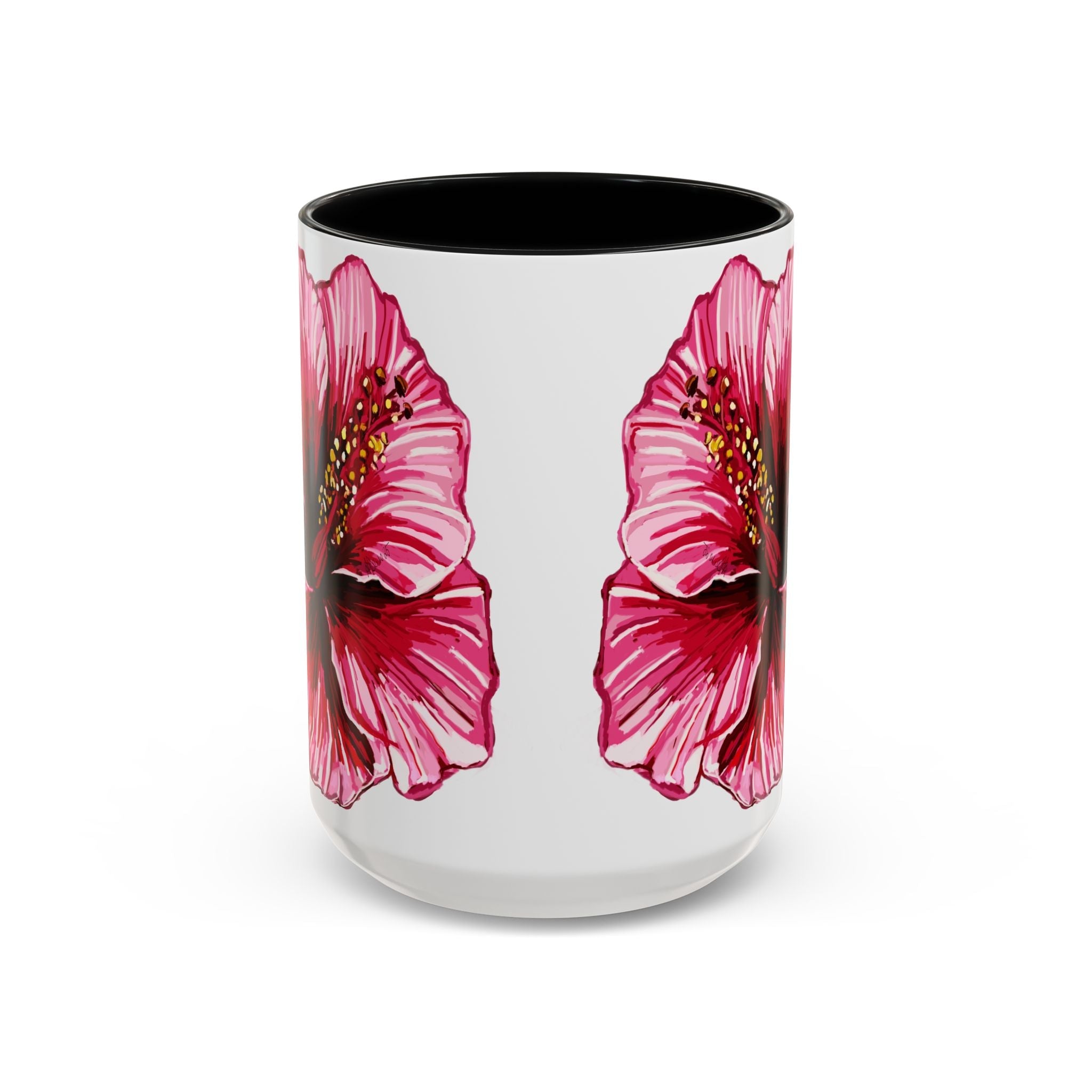 Hibiscus Floral Two Tone Ceramic Coffee Mugs - Blue Cava