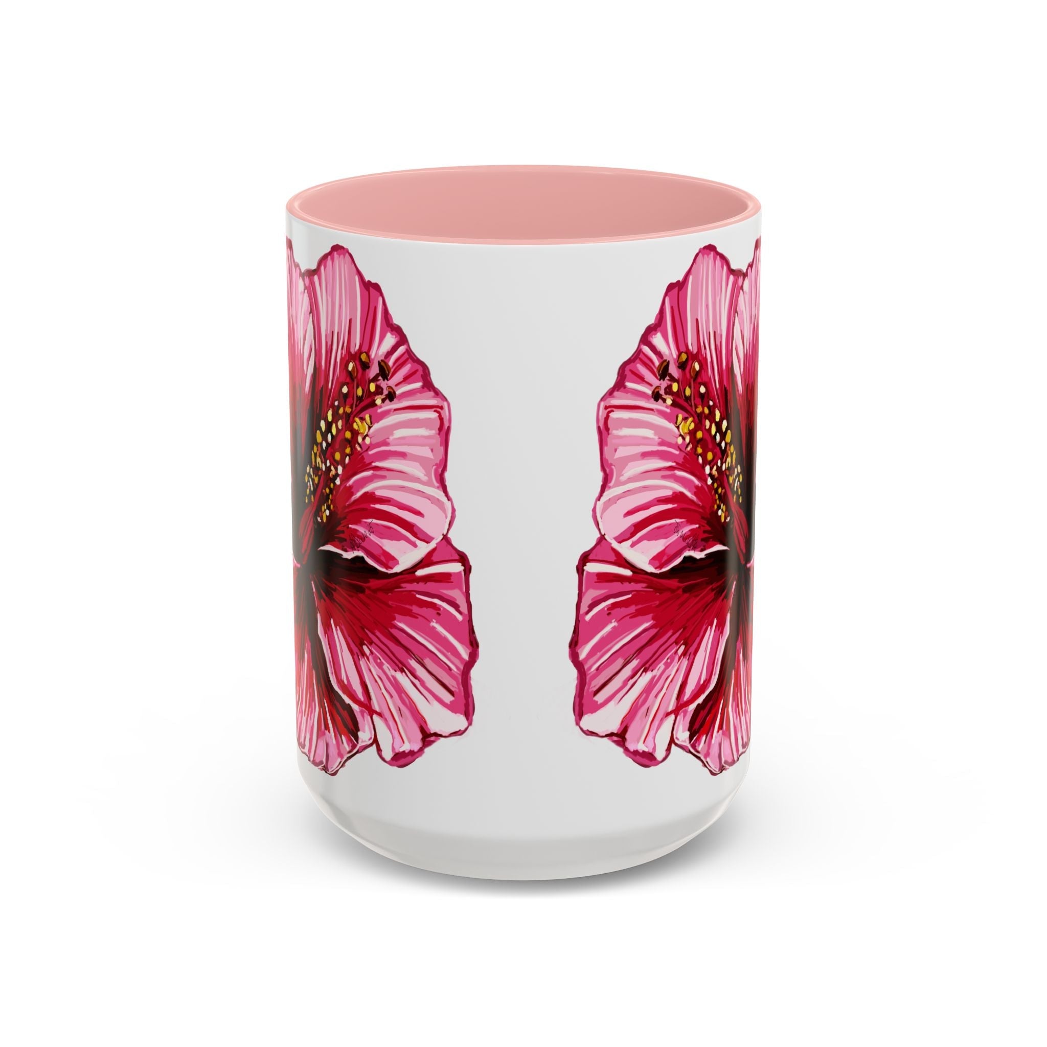 Hibiscus Floral Two Tone Ceramic Coffee Mugs - Blue Cava