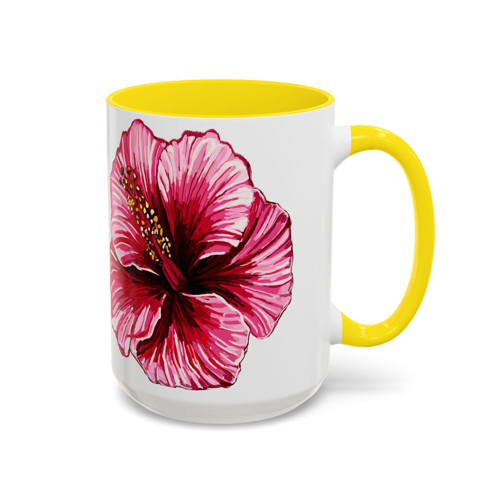 Hibiscus Floral Two Tone Ceramic Coffee Mugs - Blue Cava