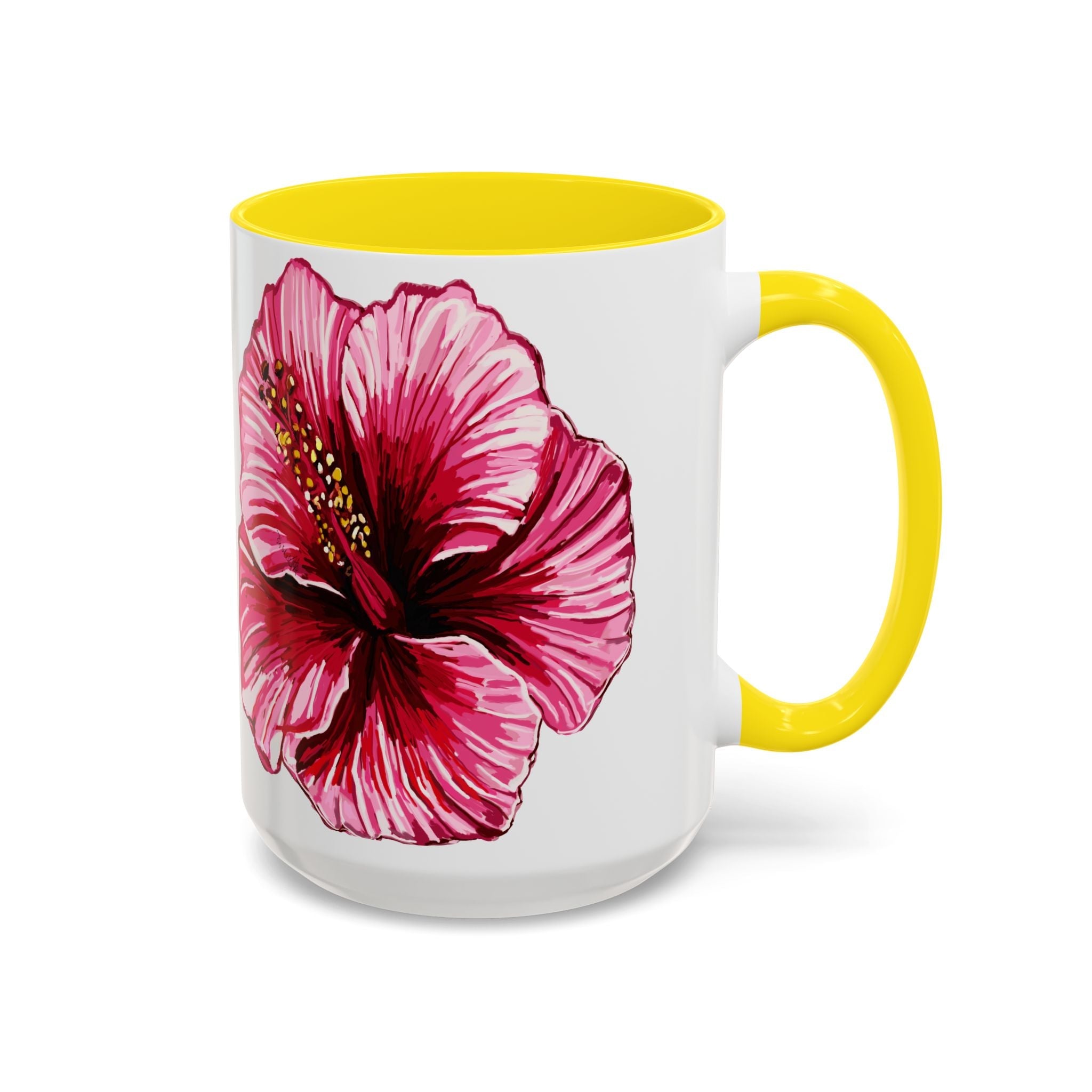 Hibiscus Floral Two Tone Ceramic Coffee Mugs - Blue Cava