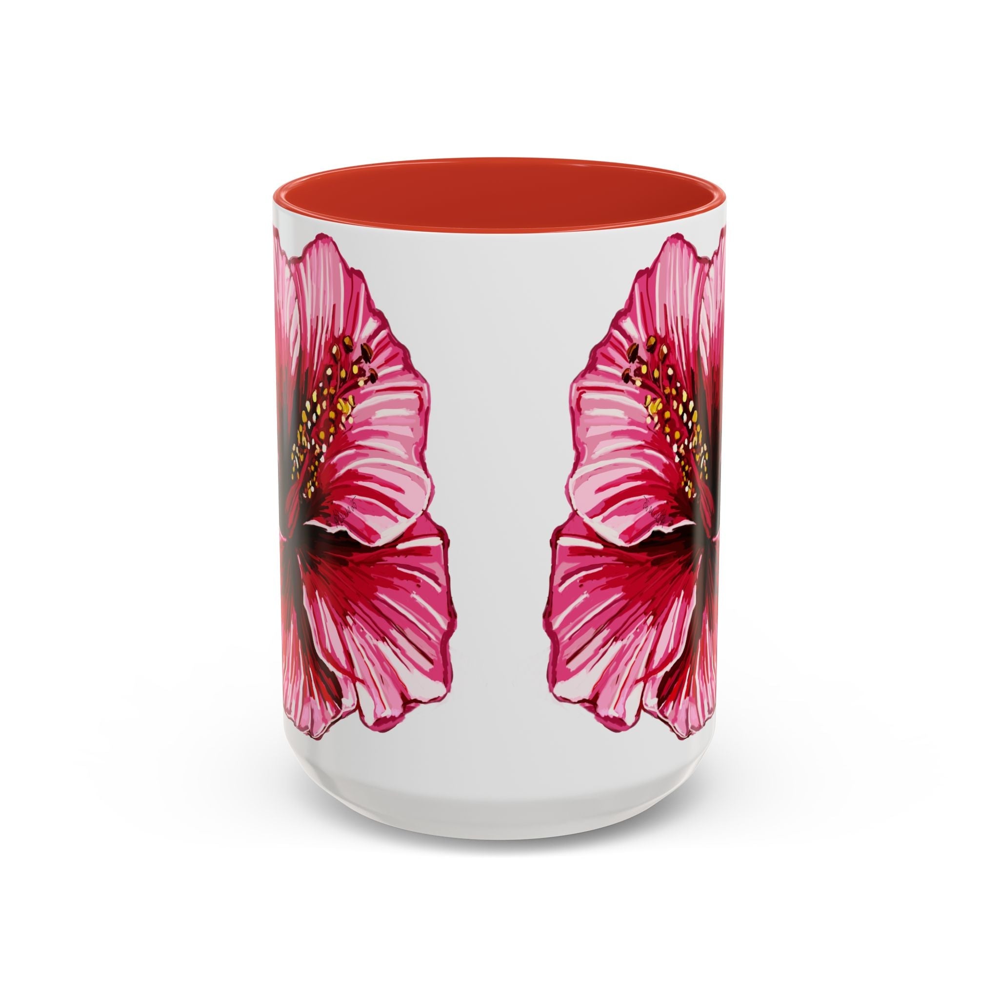 Hibiscus Floral Two Tone Ceramic Coffee Mugs - Blue Cava