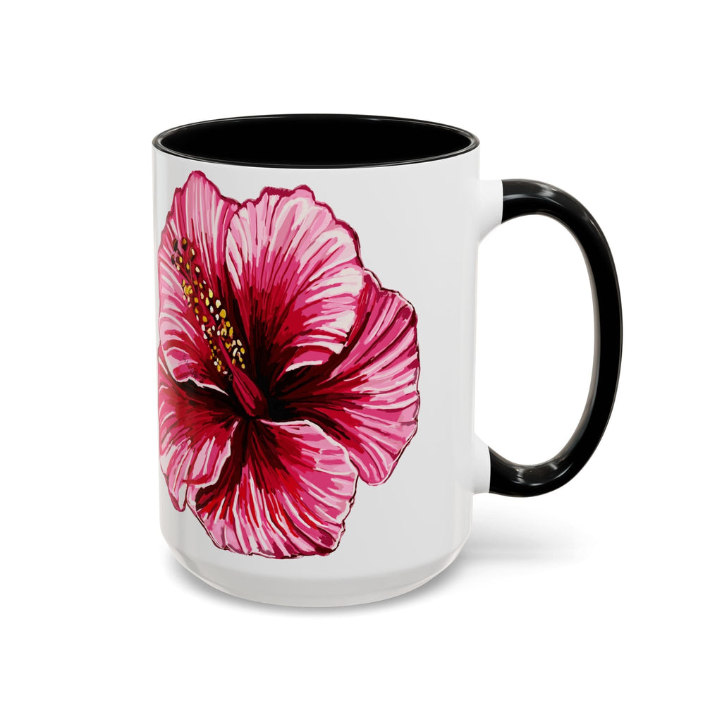 Hibiscus Floral Two Tone Ceramic Coffee Mugs - Blue Cava