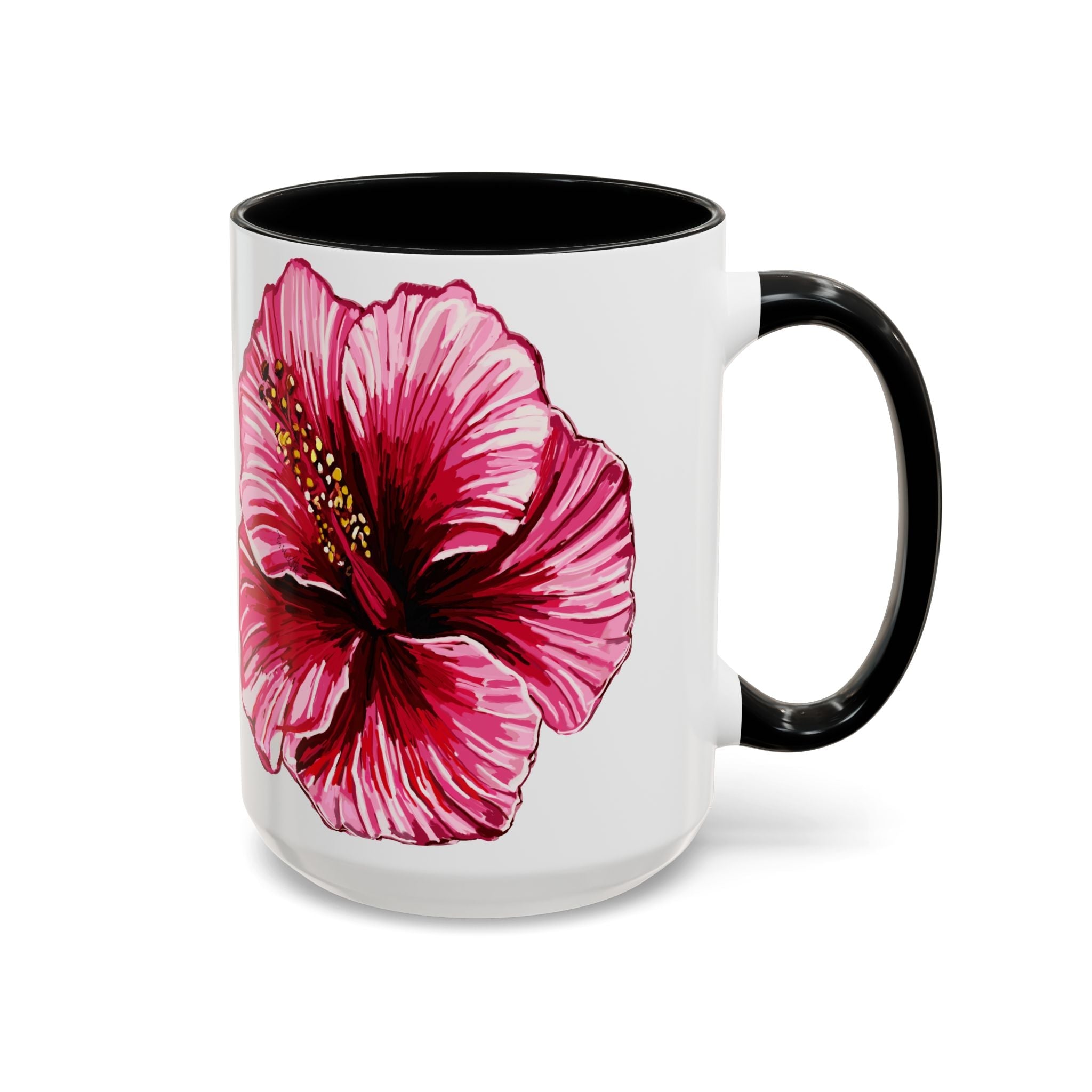 Hibiscus Floral Two Tone Ceramic Coffee Mugs - Blue Cava