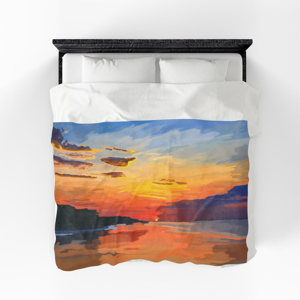 High Rock Lake Sunset Velveteen Plush Blankets - Blue Cava