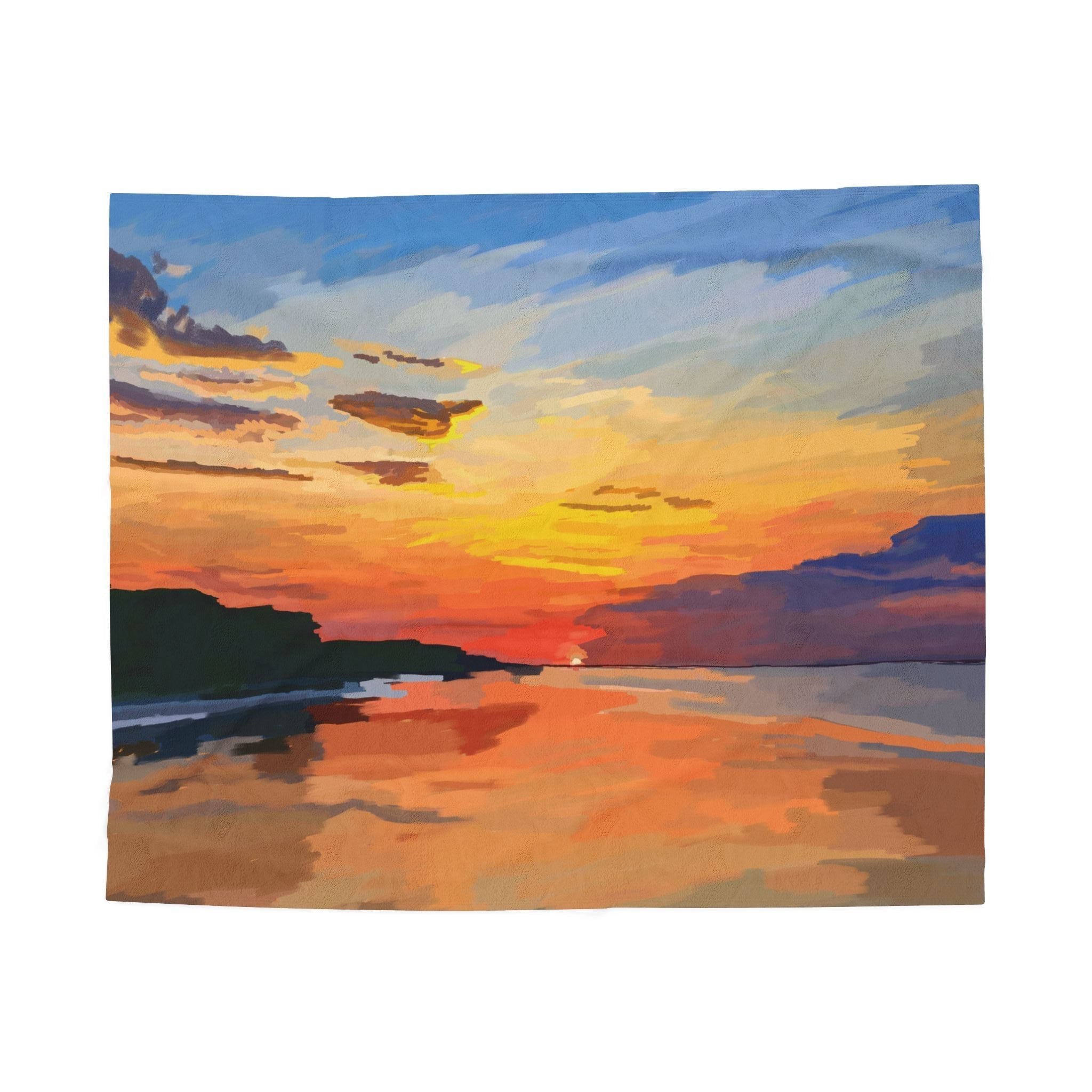 High Rock Lake Sunset Velveteen Plush Blankets - Blue Cava