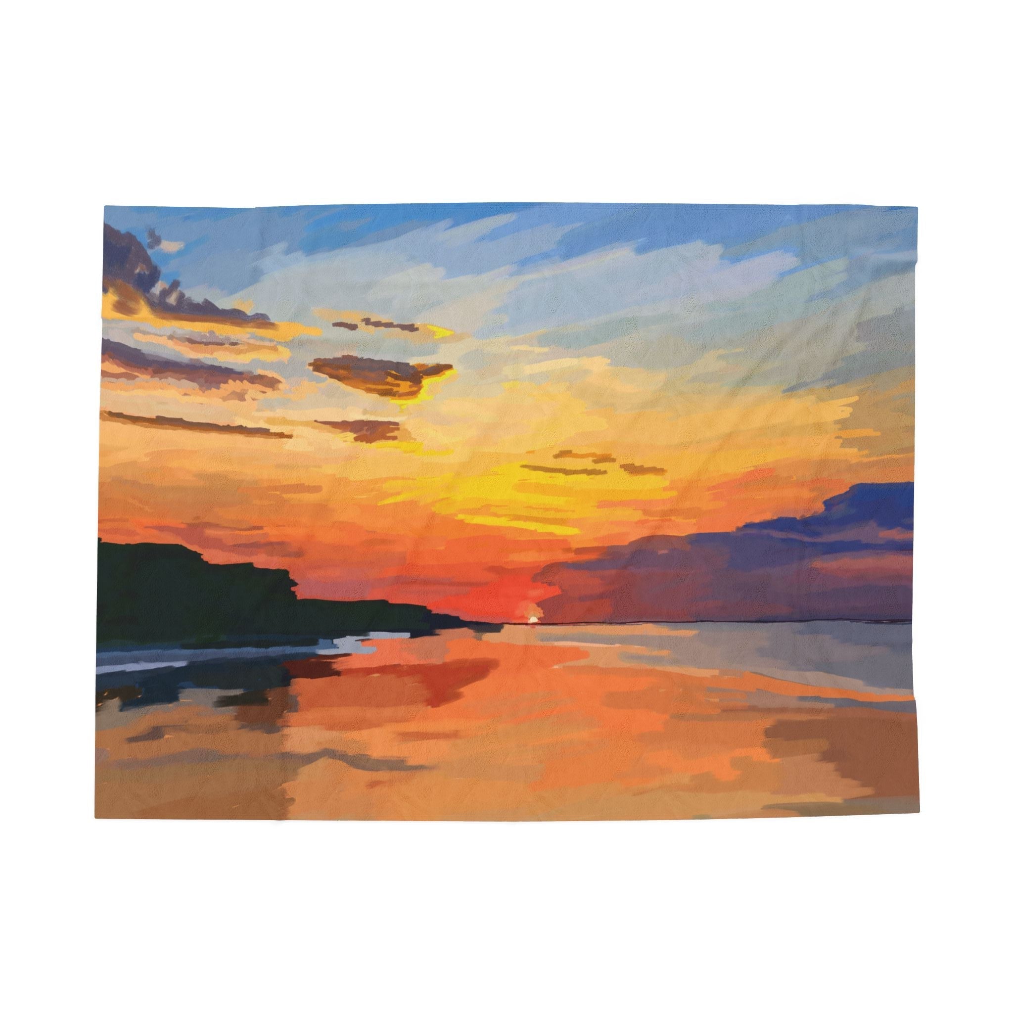High Rock Lake Sunset Velveteen Plush Blankets - Blue Cava