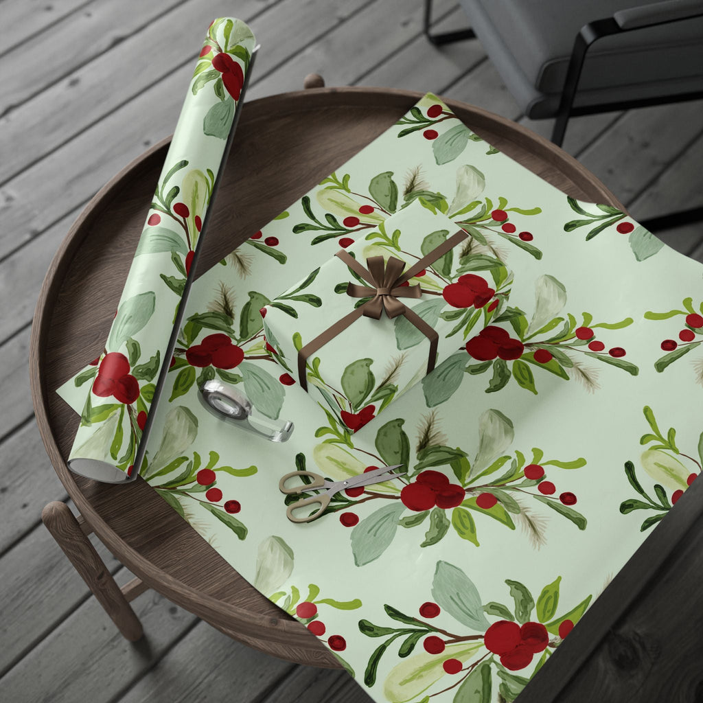 Holly Christmas Holiday Wrapping Papers - Matte or Glossy - Blue Cava