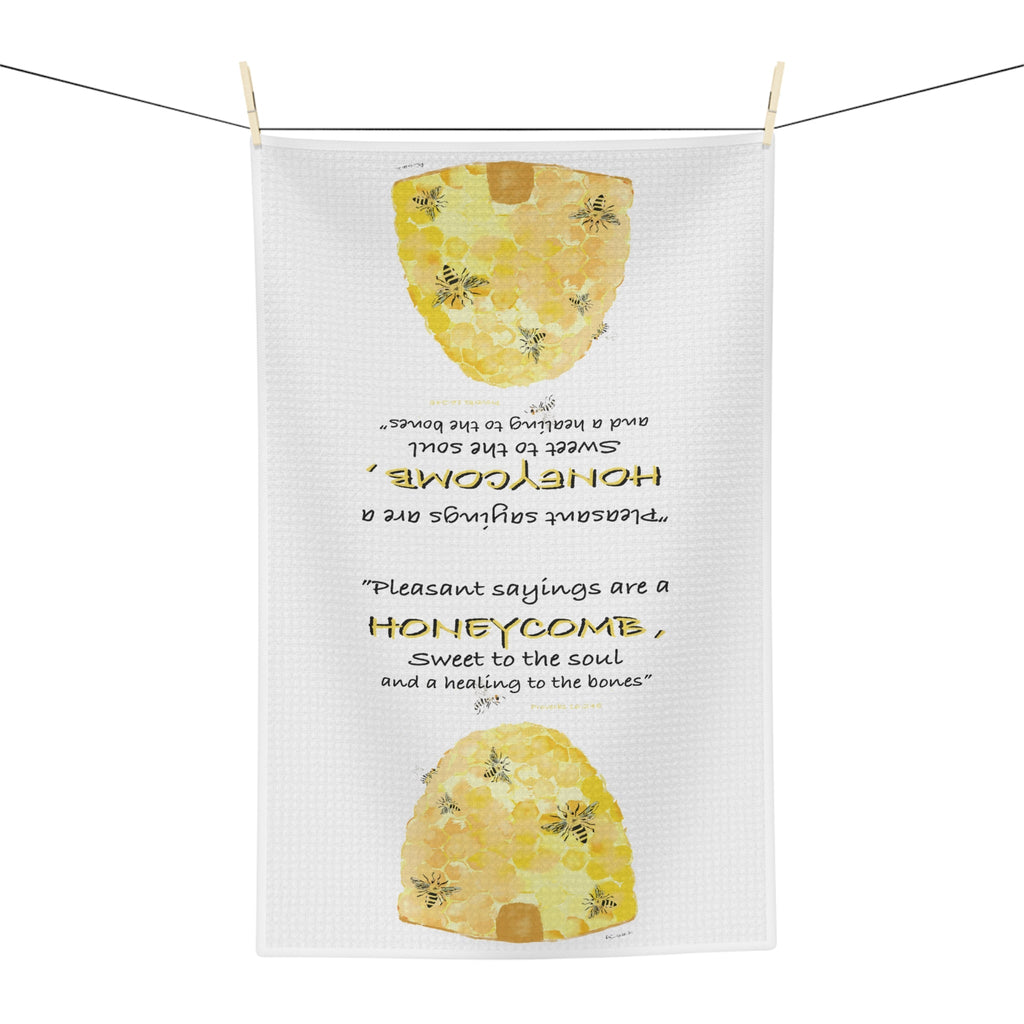 Honeycomb Bee Microfiber Waffle Kitchen Towel - Blue Cava