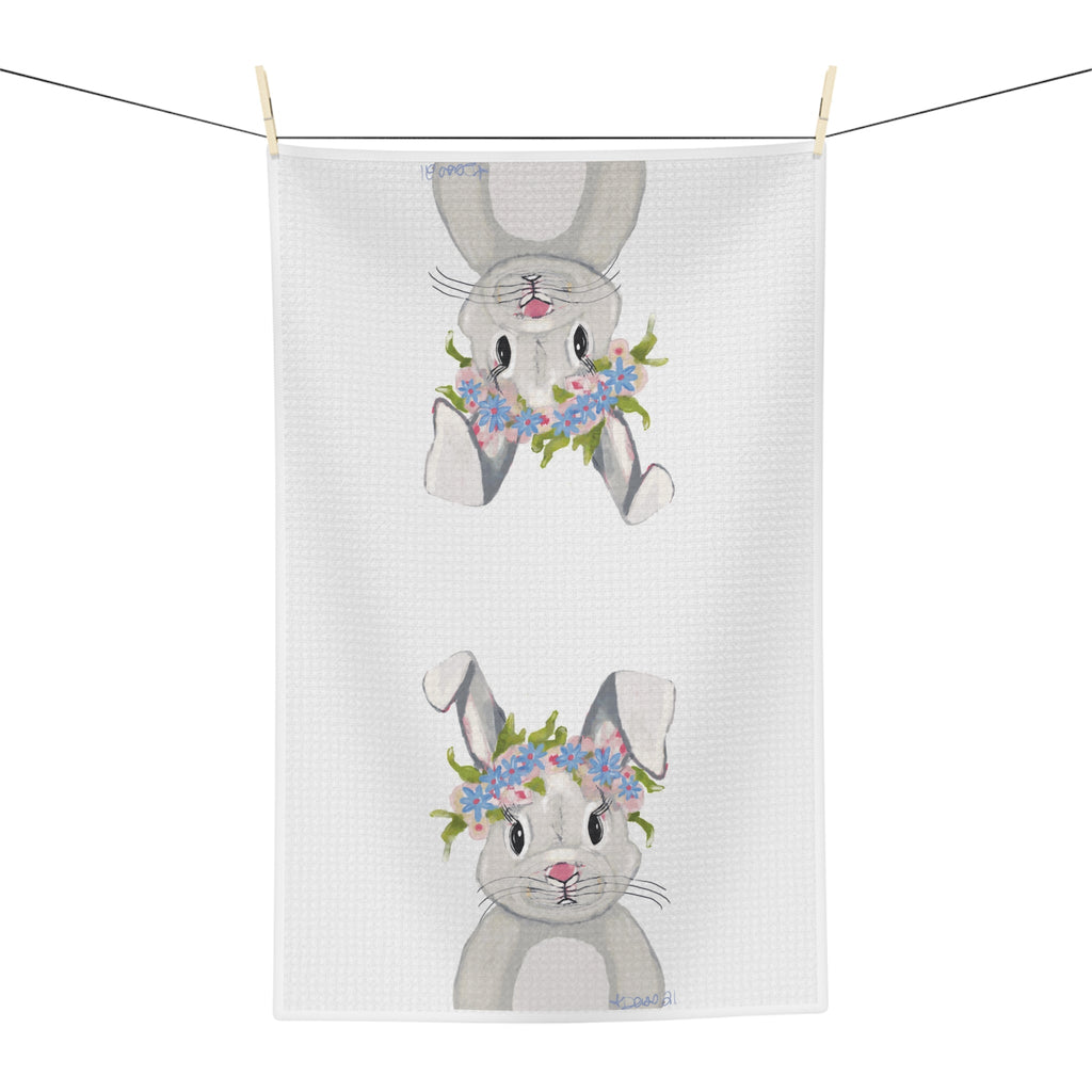 Hops A Lot Bunny Microfiber Waffle Kitchen Towel - Blue Cava