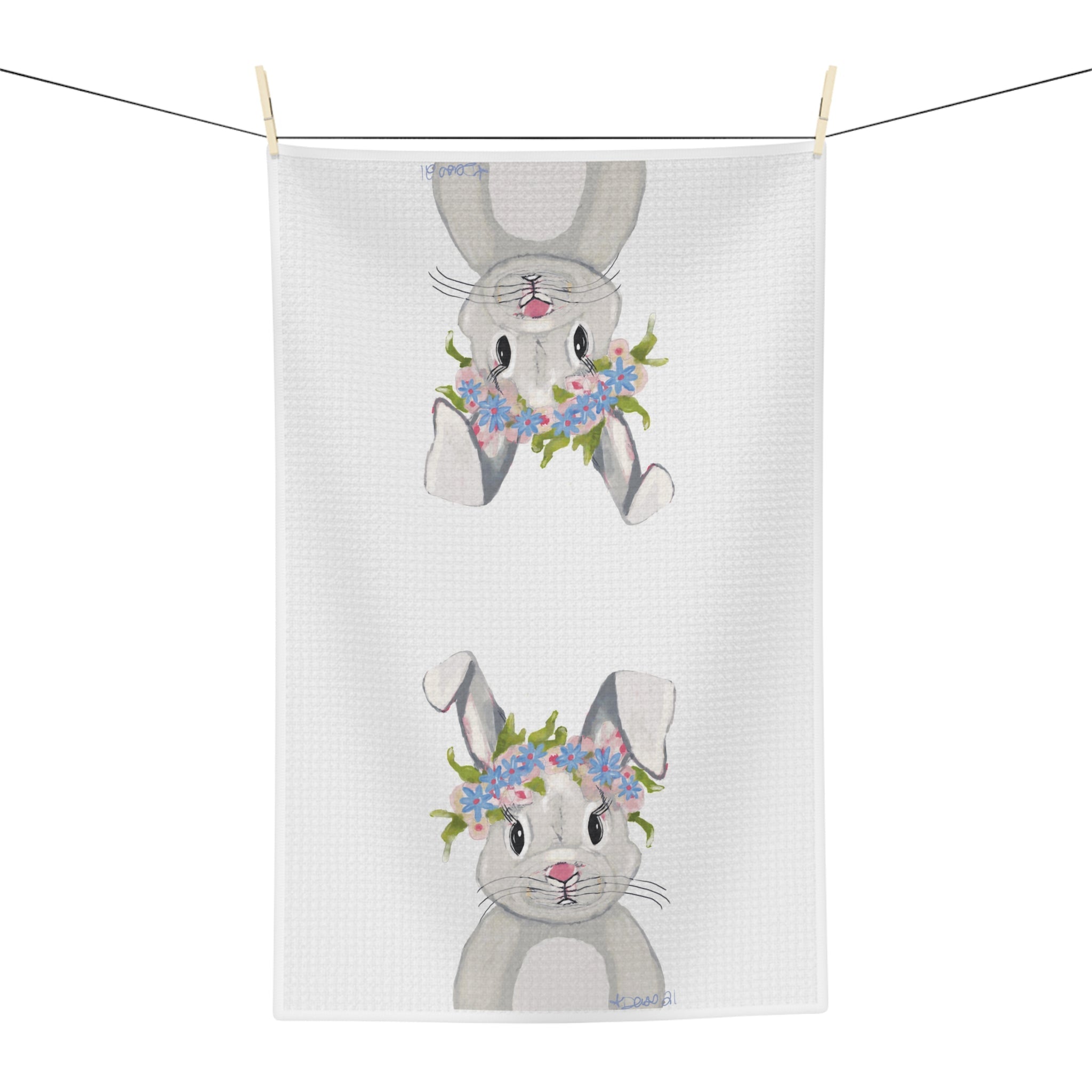 Hops A Lot Bunny Microfiber Waffle Kitchen Towel - Blue Cava