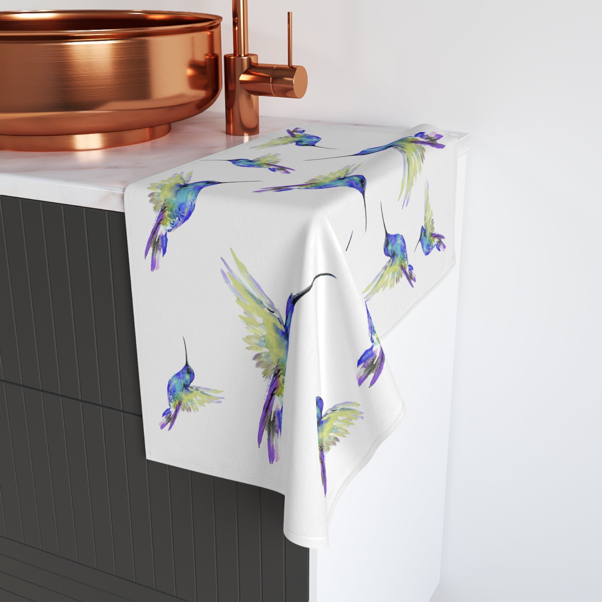 Hummingbird Cotton Hand Towel - Blue Cava