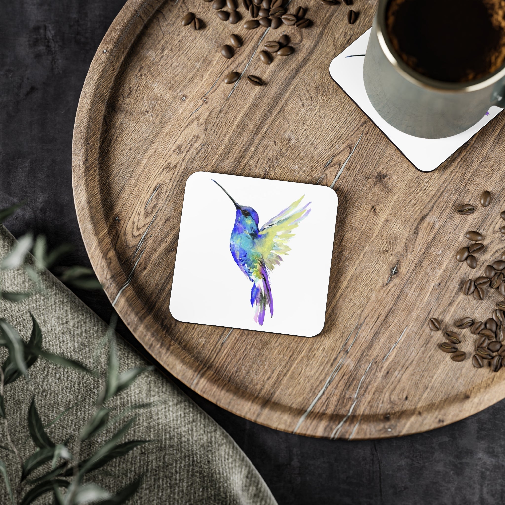 Hummingbird "Flossie" Coaster sets - Round and square - Blue Cava