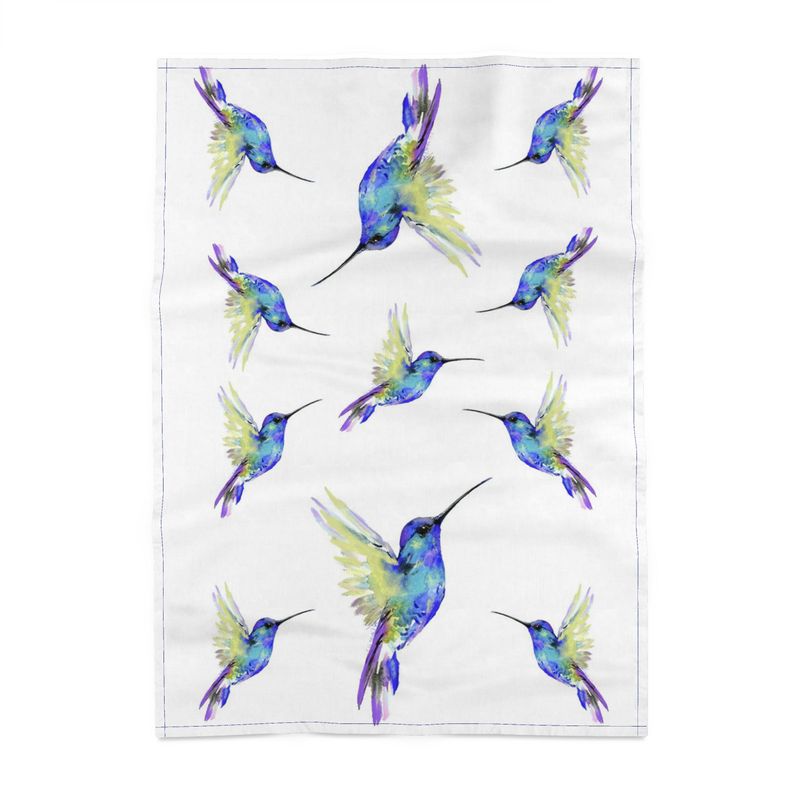 Hummingbird "Flossie" Linen Tea Towel - Blue Cava