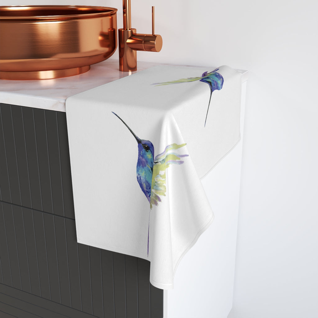Hummingbird "Flossie" Polyester Cotton Hand Towel - Blue Cava