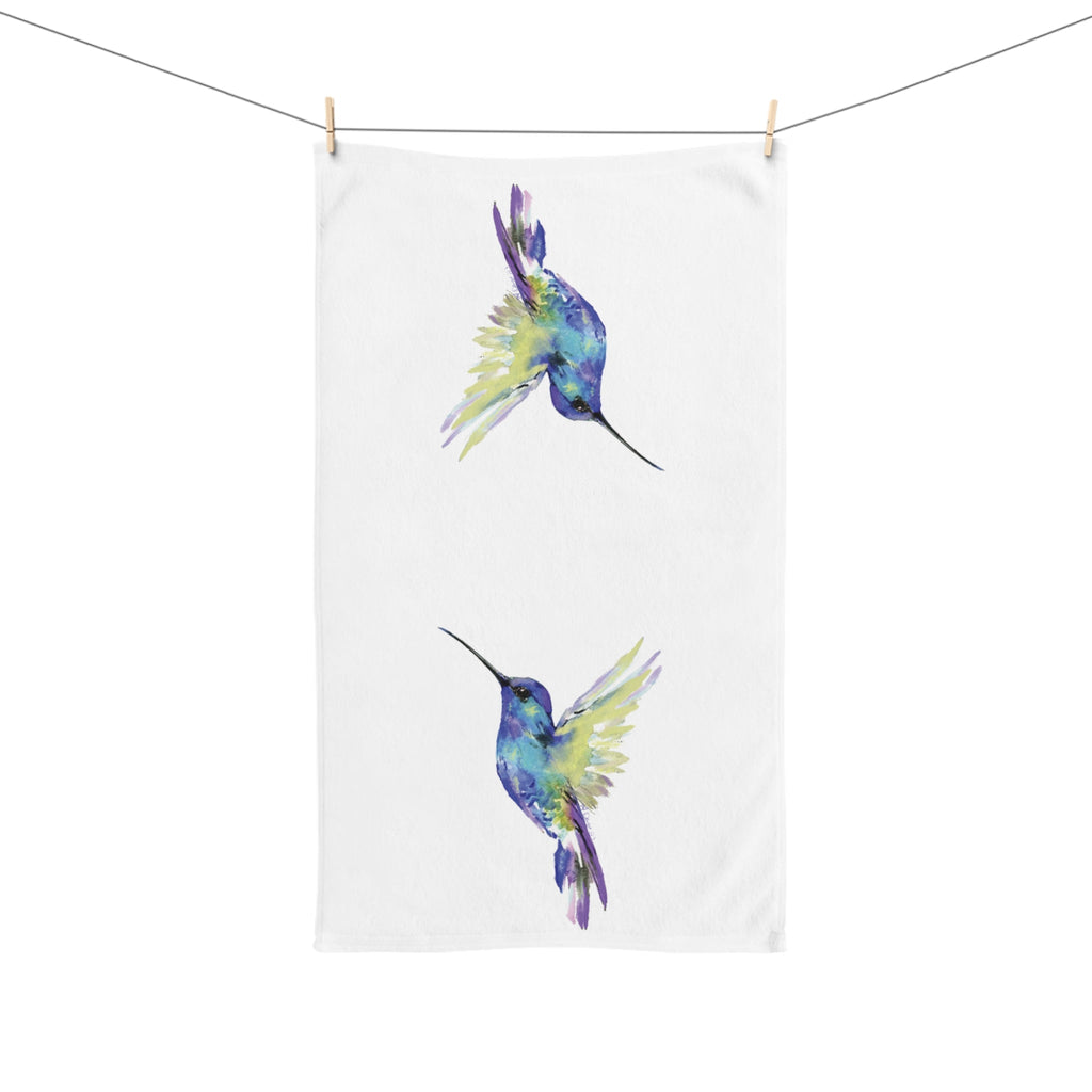 Hummingbird "Flossie" Polyester Cotton Hand Towel - Blue Cava