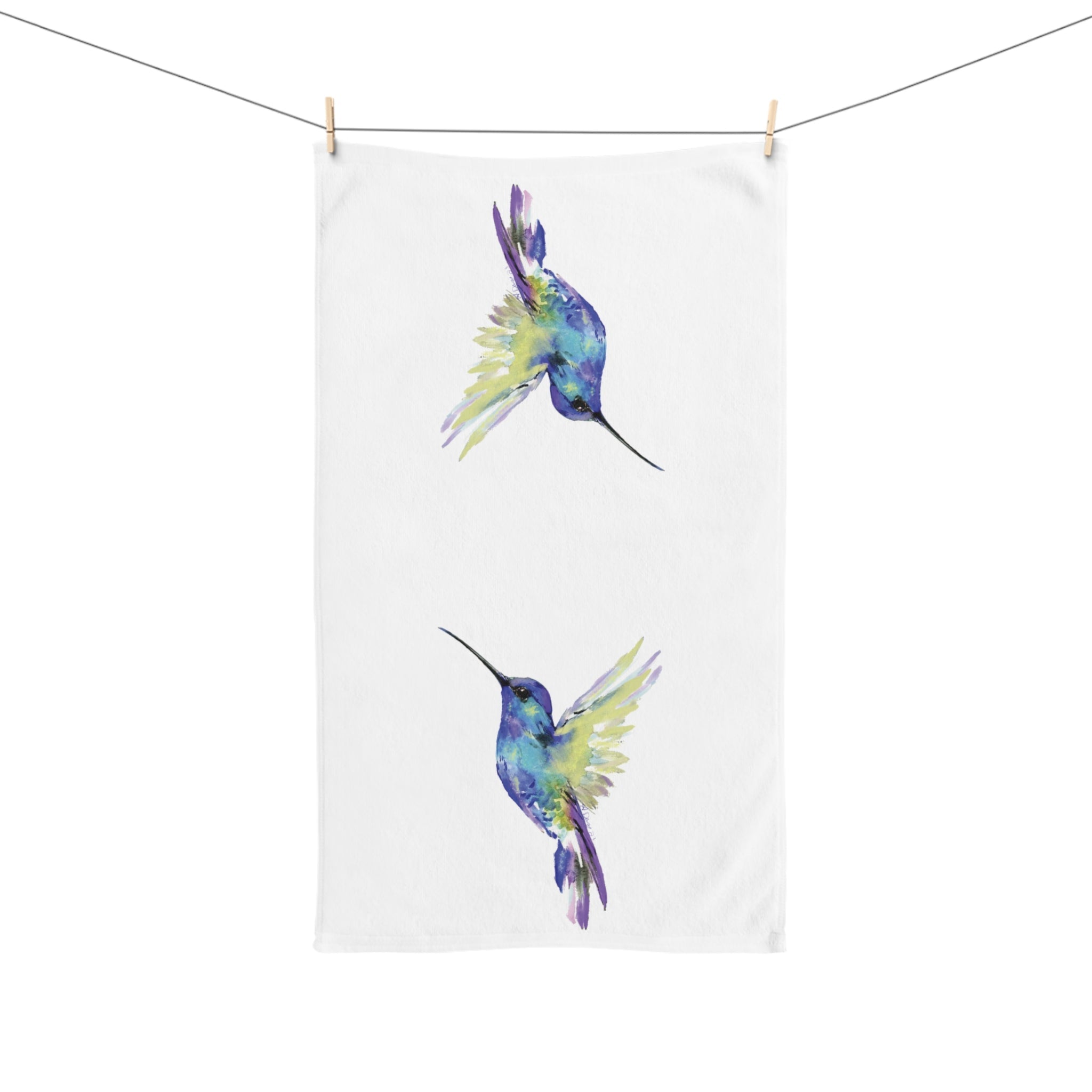 Hummingbird "Flossie" Polyester Cotton Hand Towel - Blue Cava