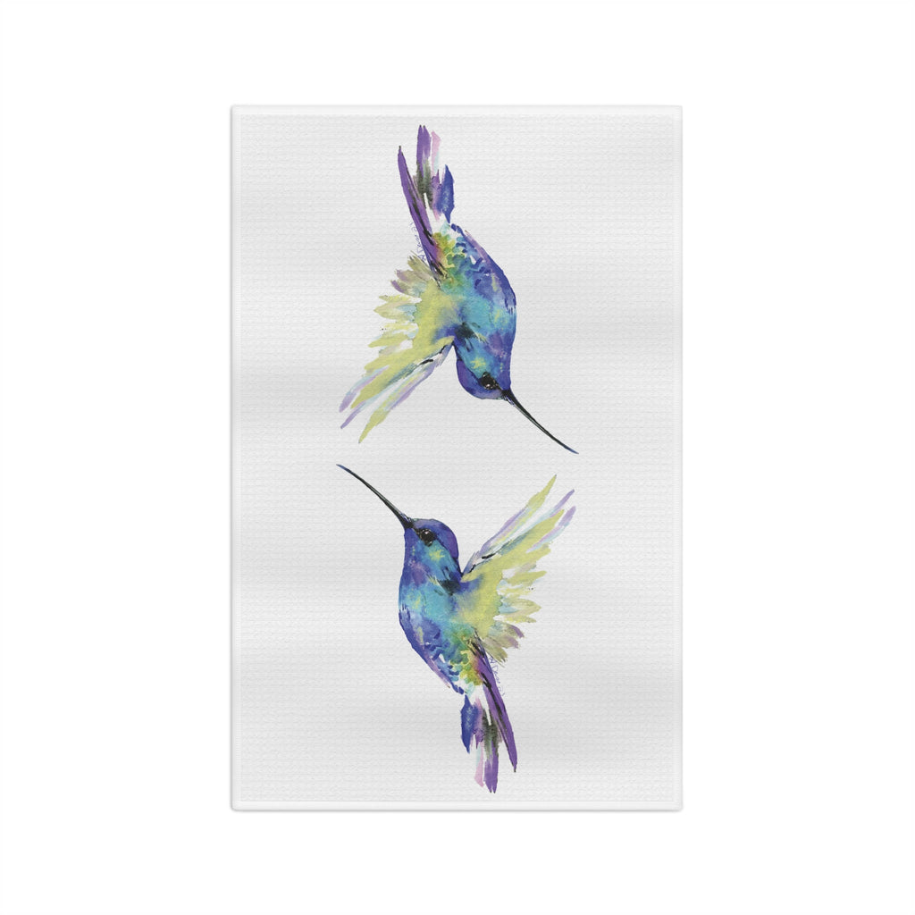 Hummingbird Microfiber Waffle Kitchen Towel — Lint - Free Dish & Glass Drying Cloth (16" x 25") - Blue Cava