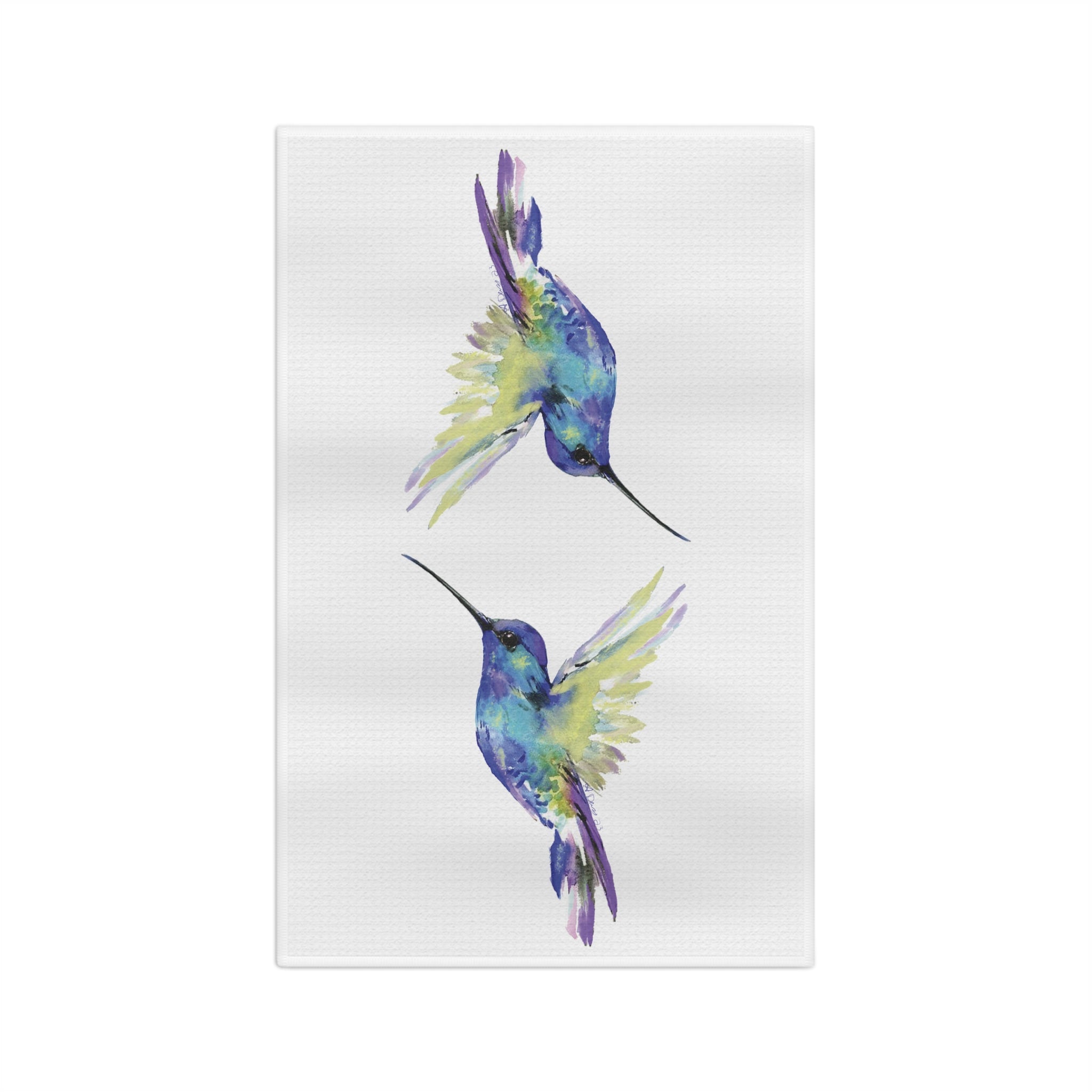 Hummingbird Microfiber Waffle Kitchen Towel — Lint - Free Dish & Glass Drying Cloth (16" x 25") - Blue Cava