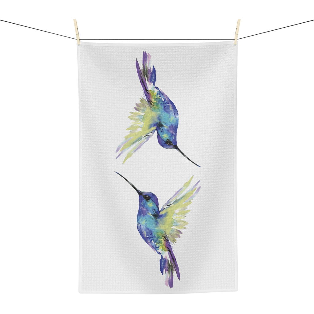 Hummingbird Microfiber Waffle Kitchen Towel — Lint - Free Dish & Glass Drying Cloth (16" x 25") - Blue Cava