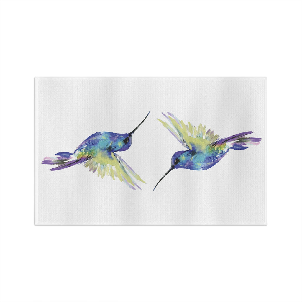 Hummingbird Microfiber Waffle Kitchen Towel — Lint - Free Dish & Glass Drying Cloth (16" x 25") - Blue Cava