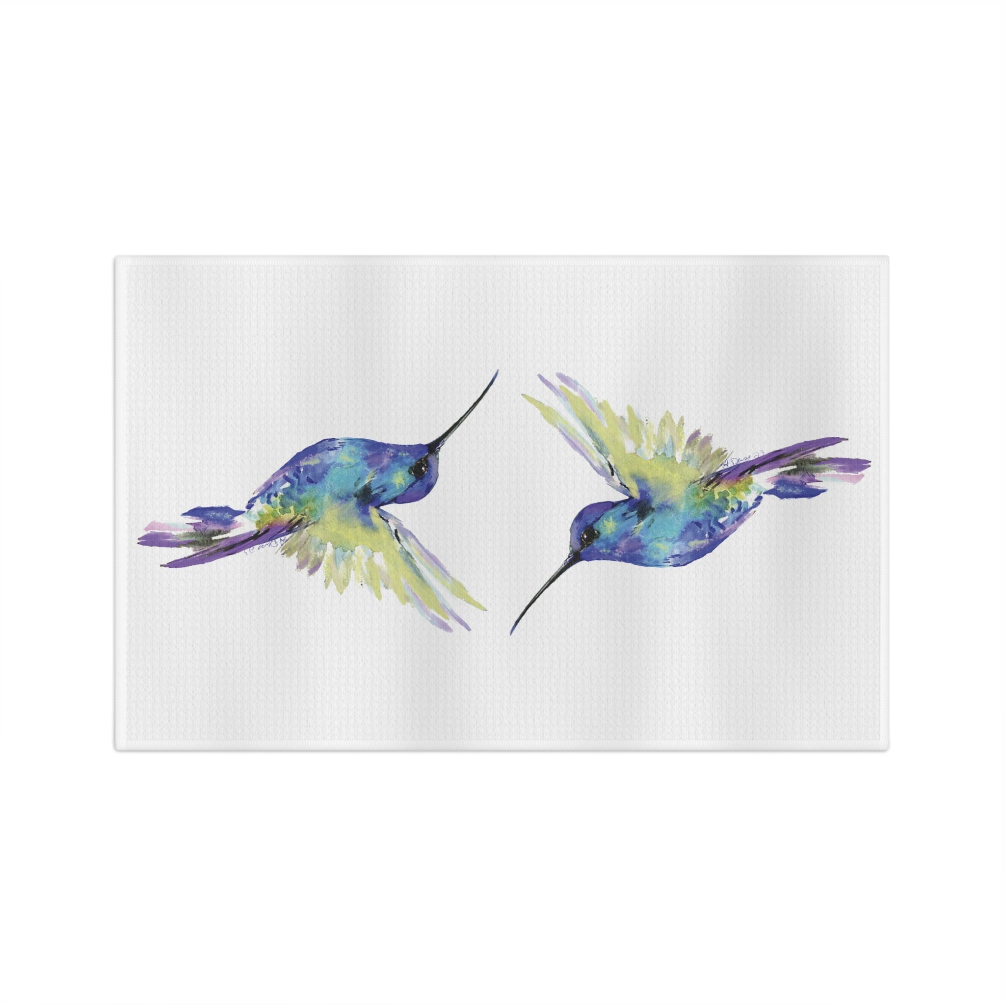 Hummingbird Microfiber Waffle Kitchen Towel — Lint - Free Dish & Glass Drying Cloth (16" x 25") - Blue Cava