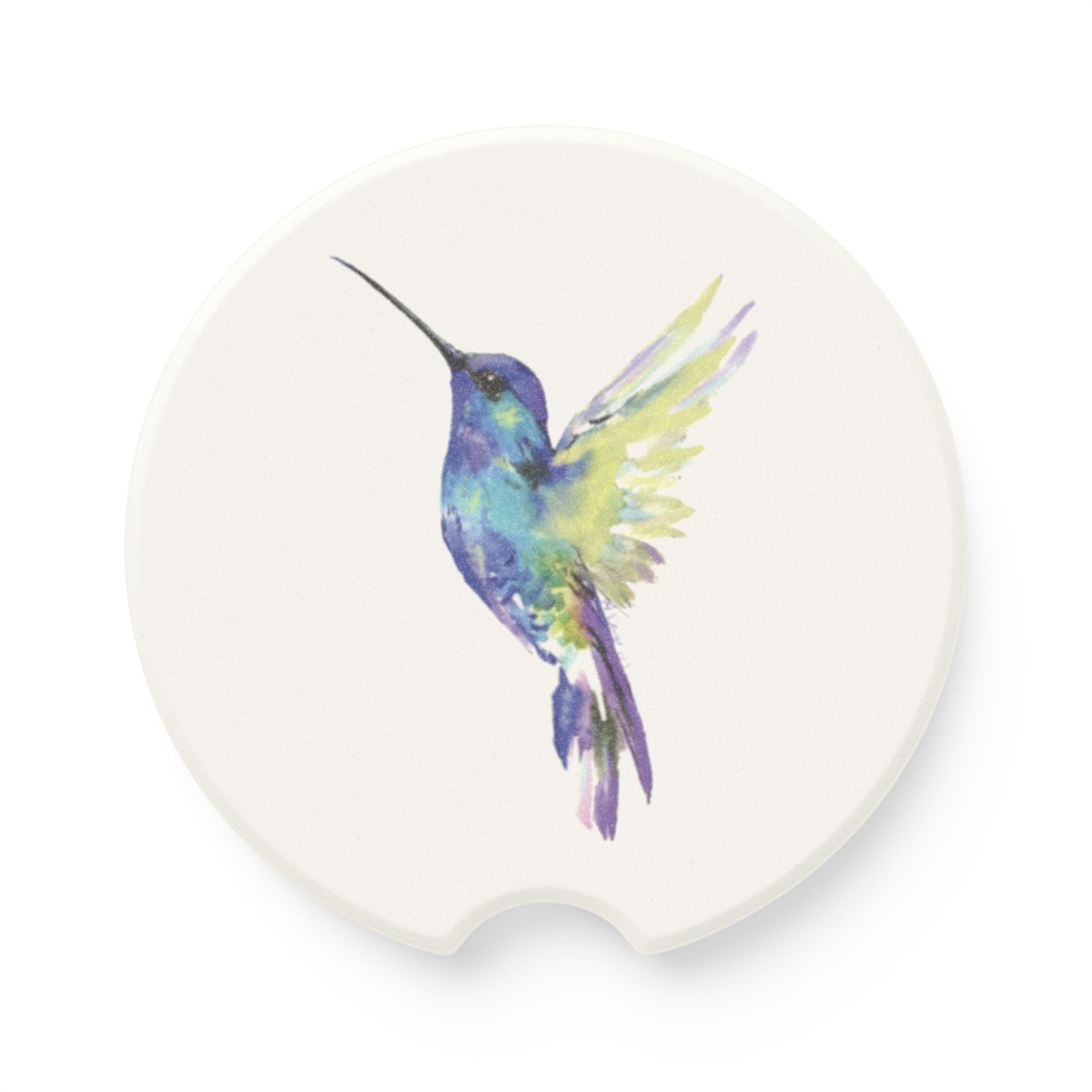 Hummingbird Soapstone Car Coaster — Watercolor Bird - Blue Cava