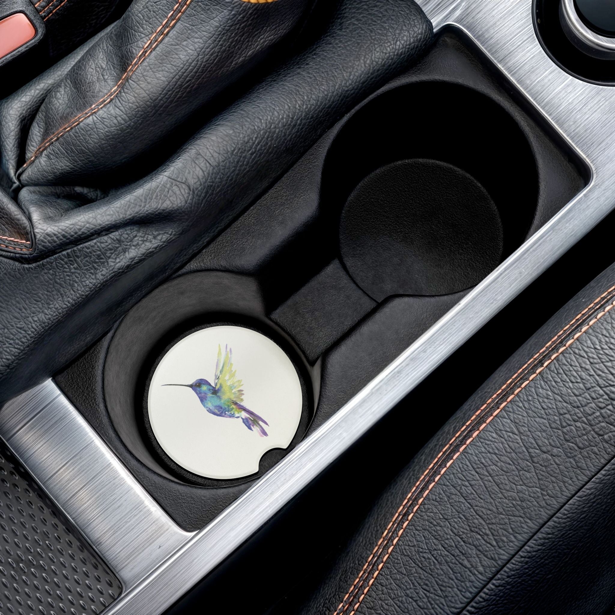 Hummingbird Soapstone Car Coaster — Watercolor Bird - Blue Cava