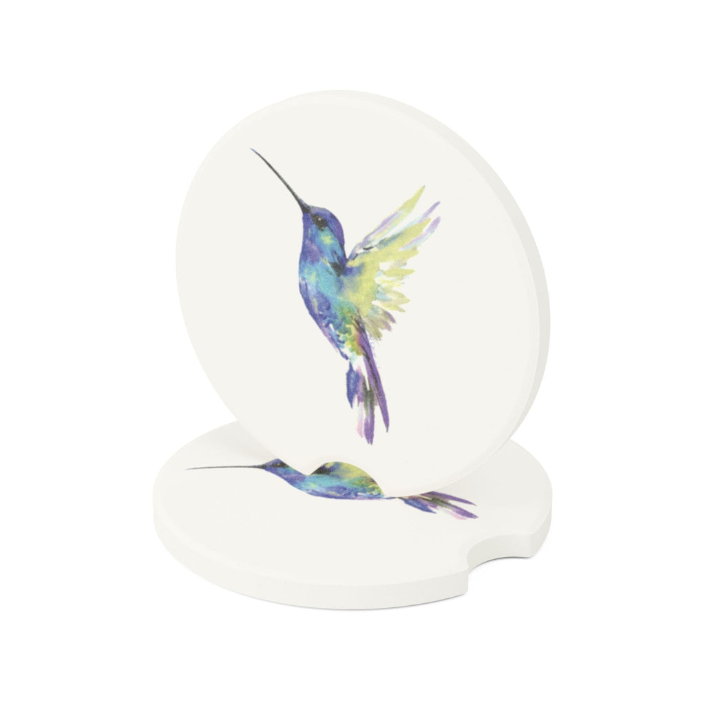 Hummingbird Soapstone Car Coaster — Watercolor Bird - Blue Cava