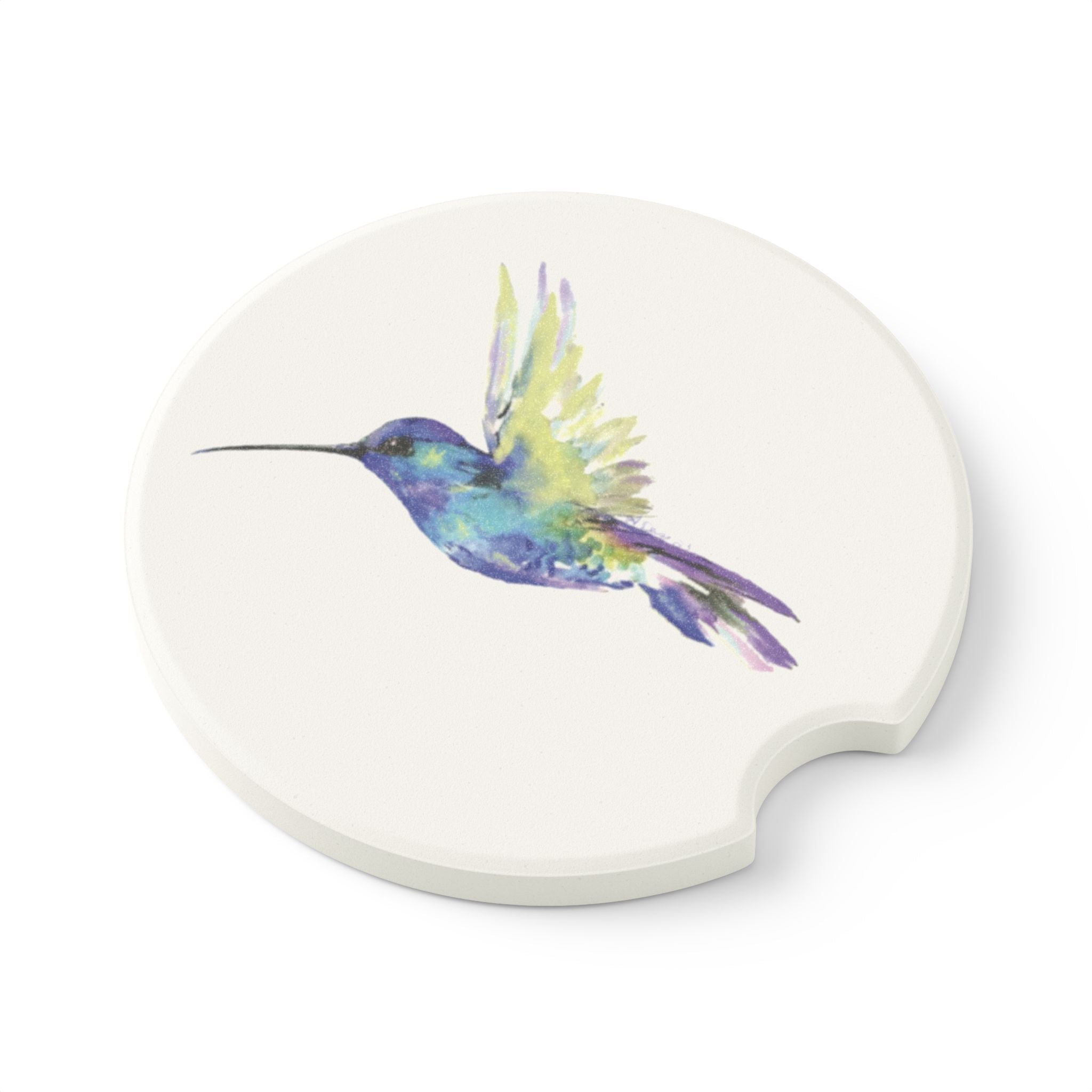 Hummingbird Soapstone Car Coaster — Watercolor Bird - Blue Cava