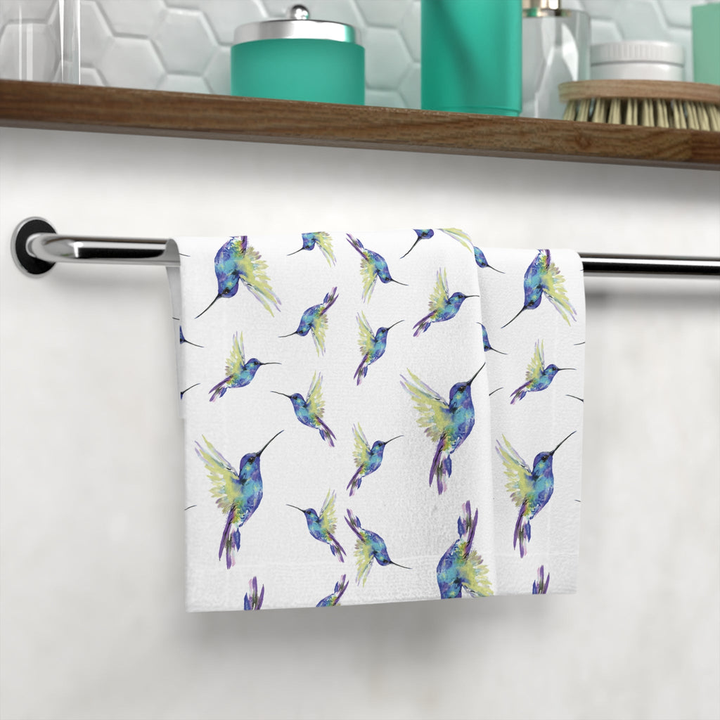 Hummingbird Watercolor Washcloth Towel - Blue Cava