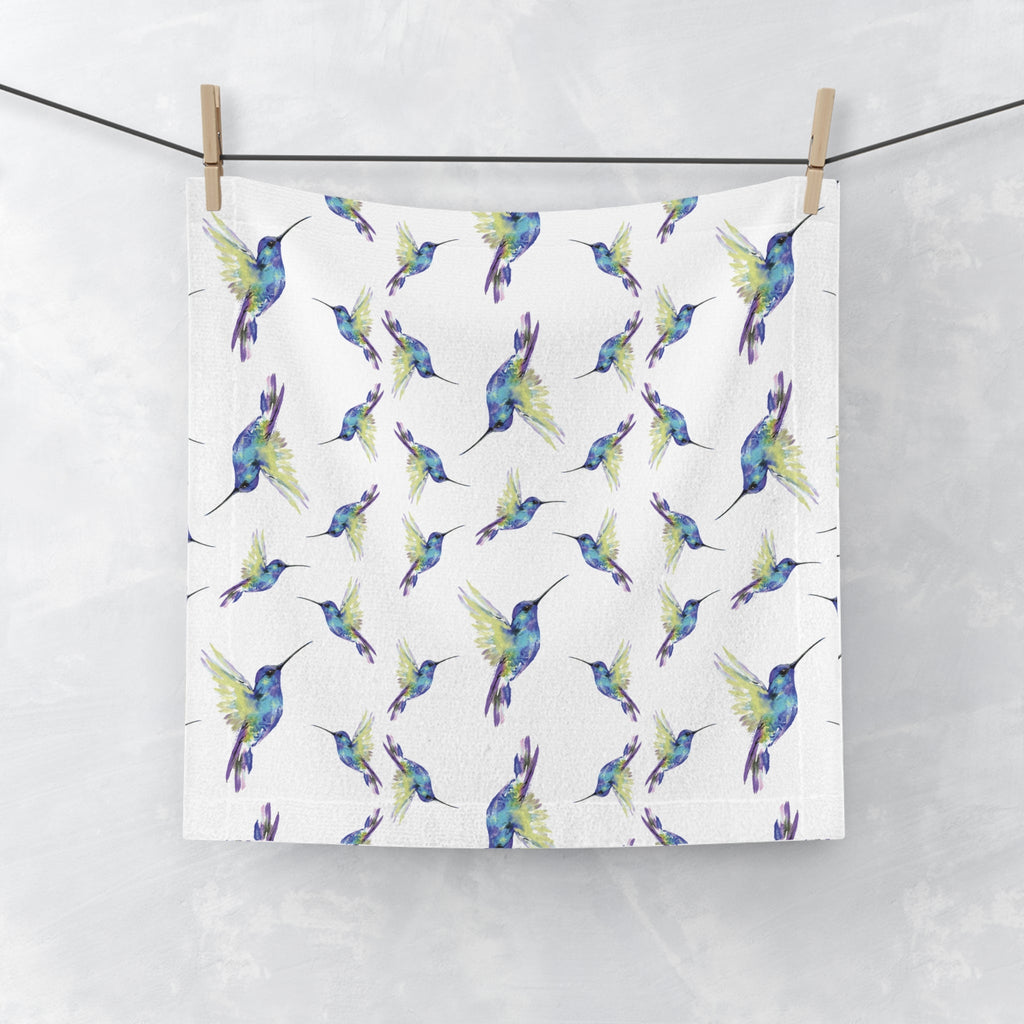 Hummingbird Watercolor Washcloth Towel - Blue Cava