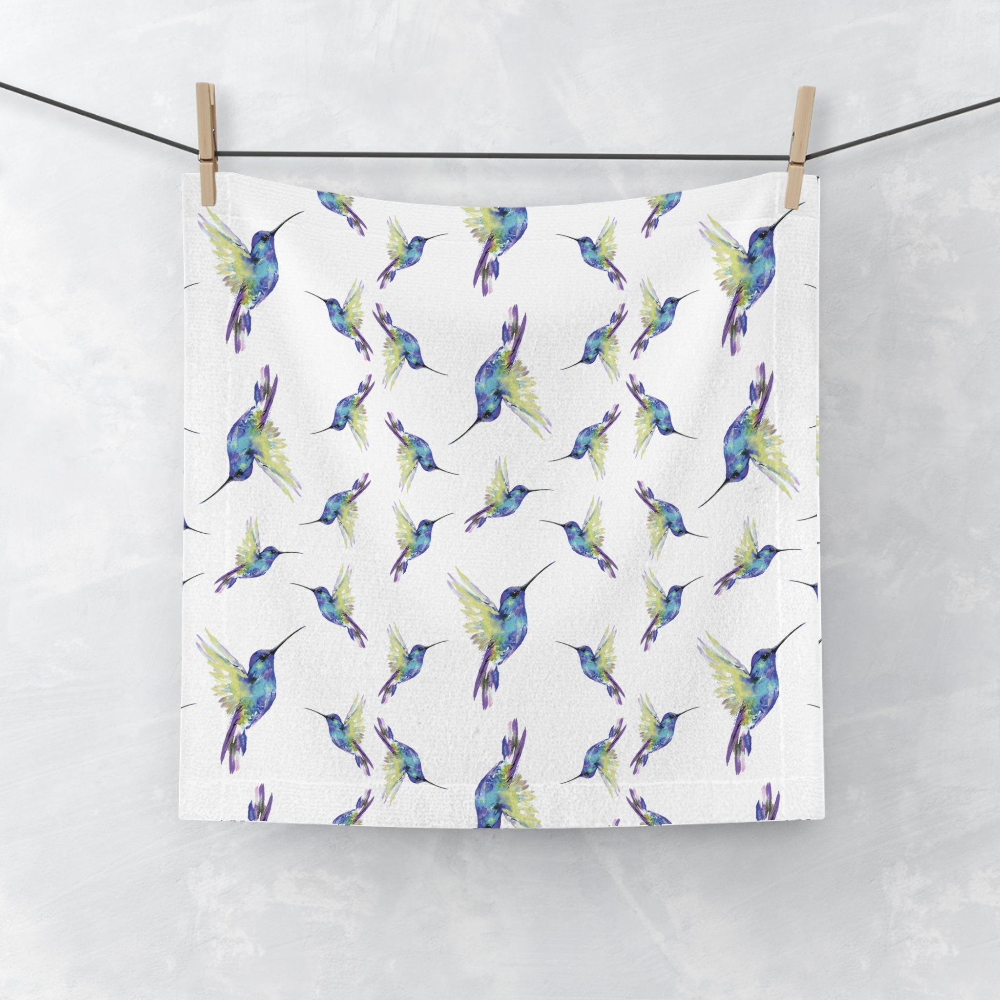 Hummingbird Watercolor Washcloth Towel - Blue Cava